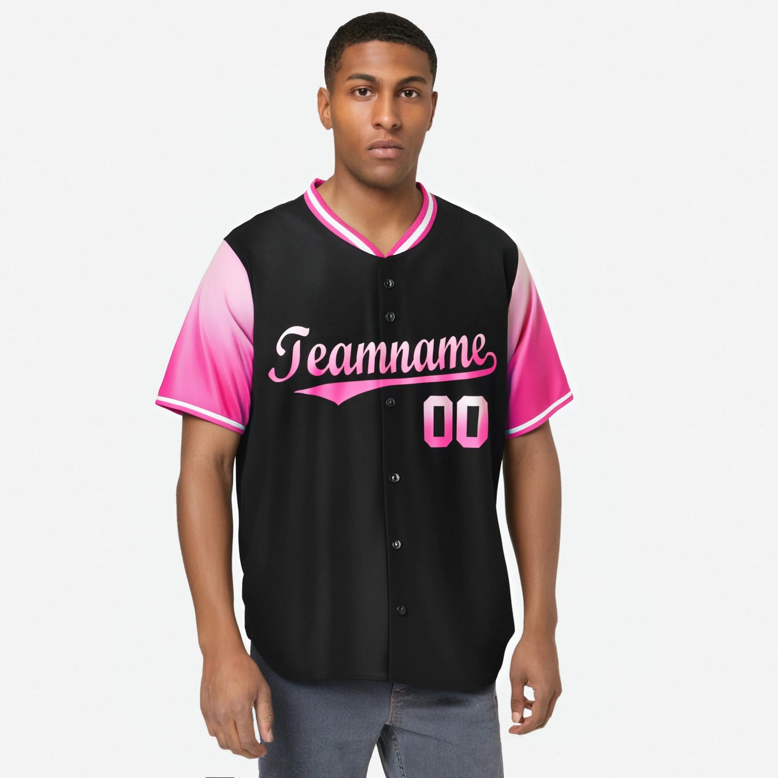 Custom Black Light Pink-Pink Gradient Fashion Authentic Baseball Jersey