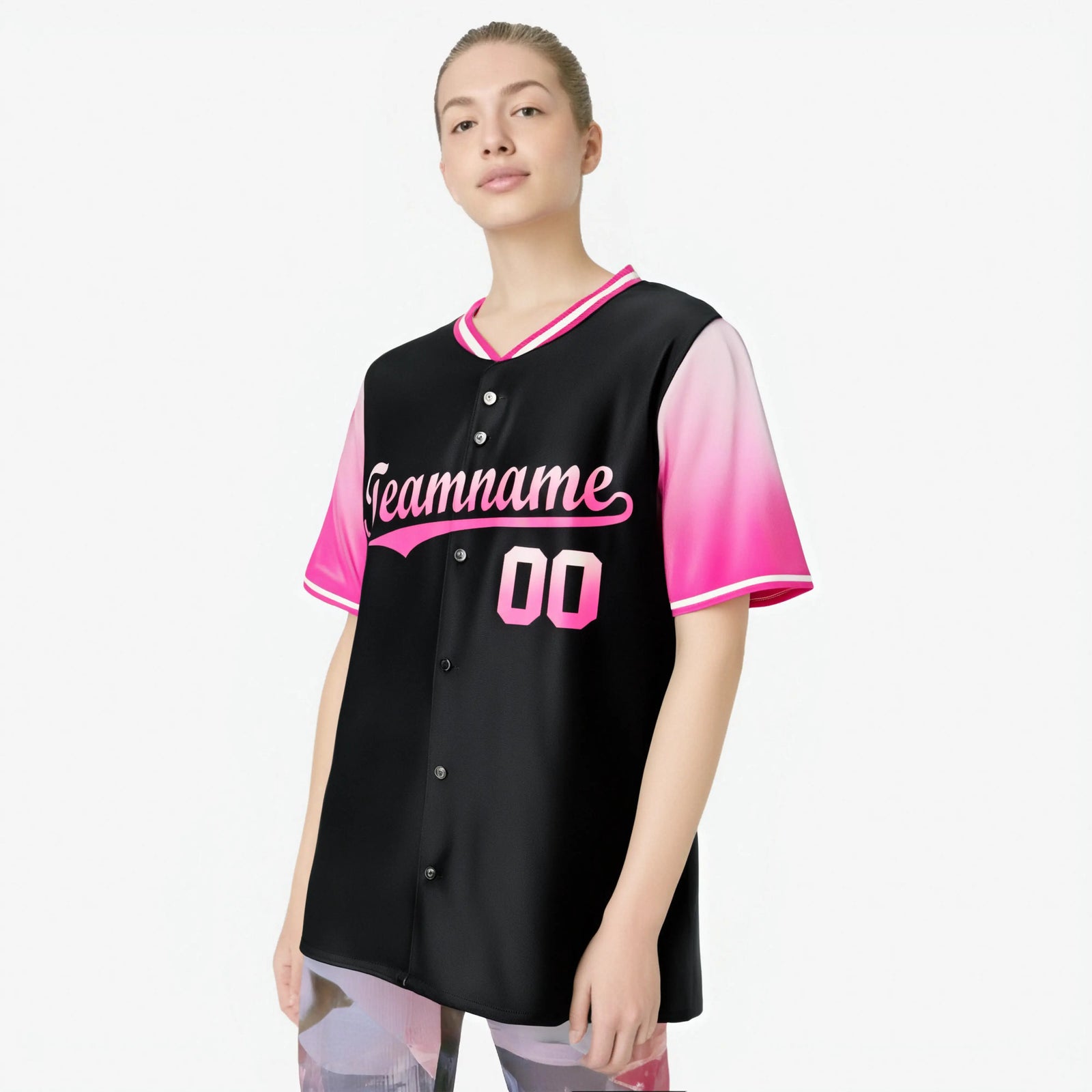Custom Black Light Pink-Pink Gradient Fashion Authentic Baseball Jersey