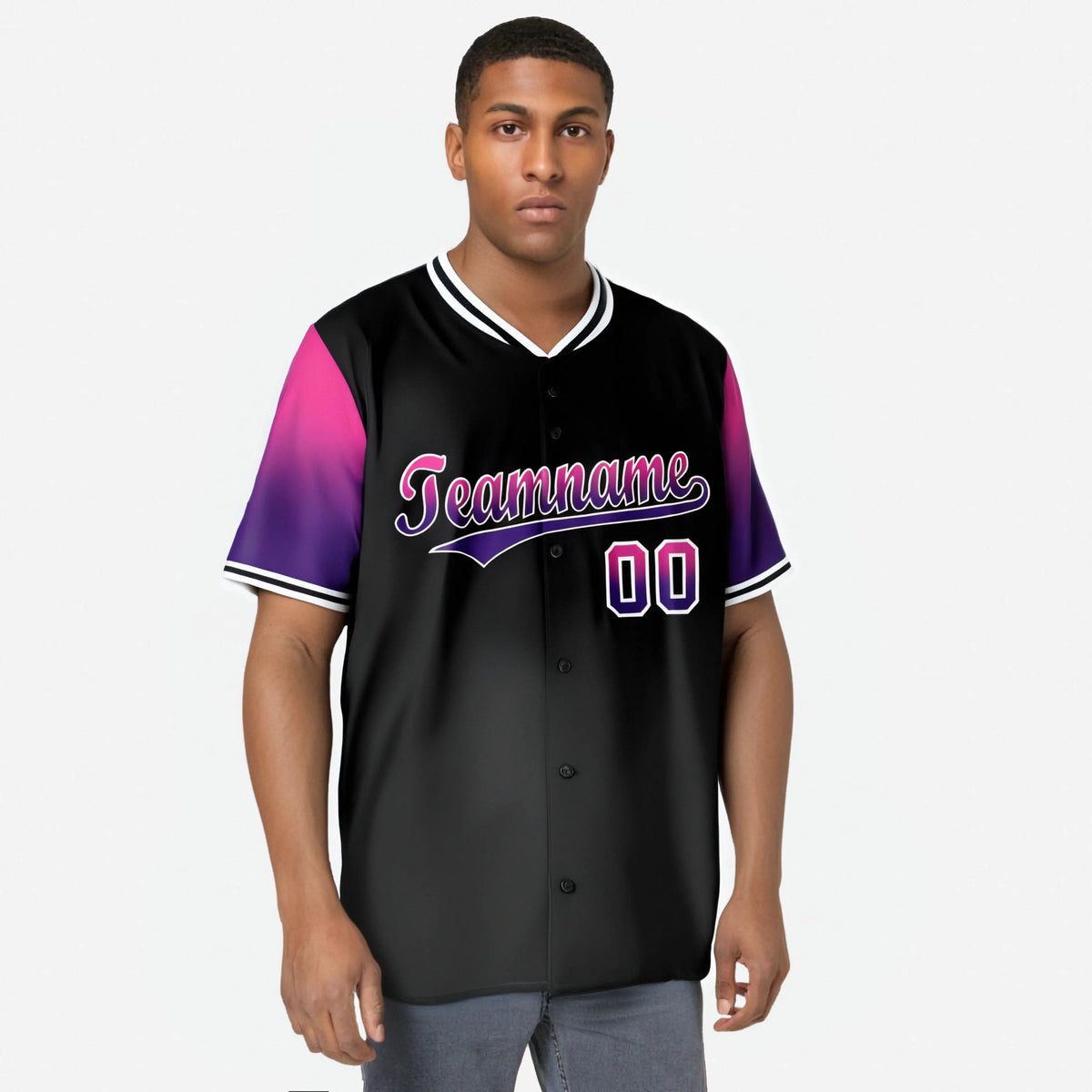 Custom Black Pink-Purple Gradient Fashion Authentic Baseball Jersey