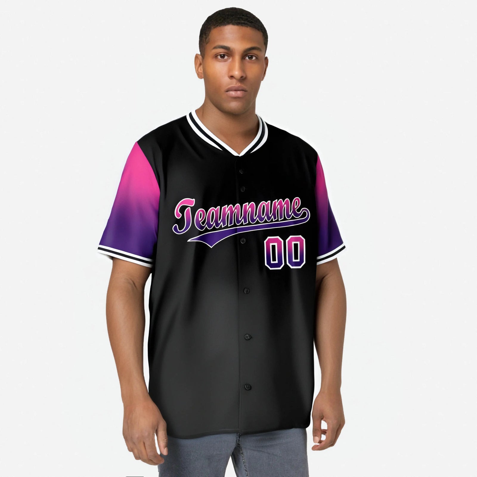 Custom Black Pink-Purple Gradient Fashion Authentic Baseball Jersey