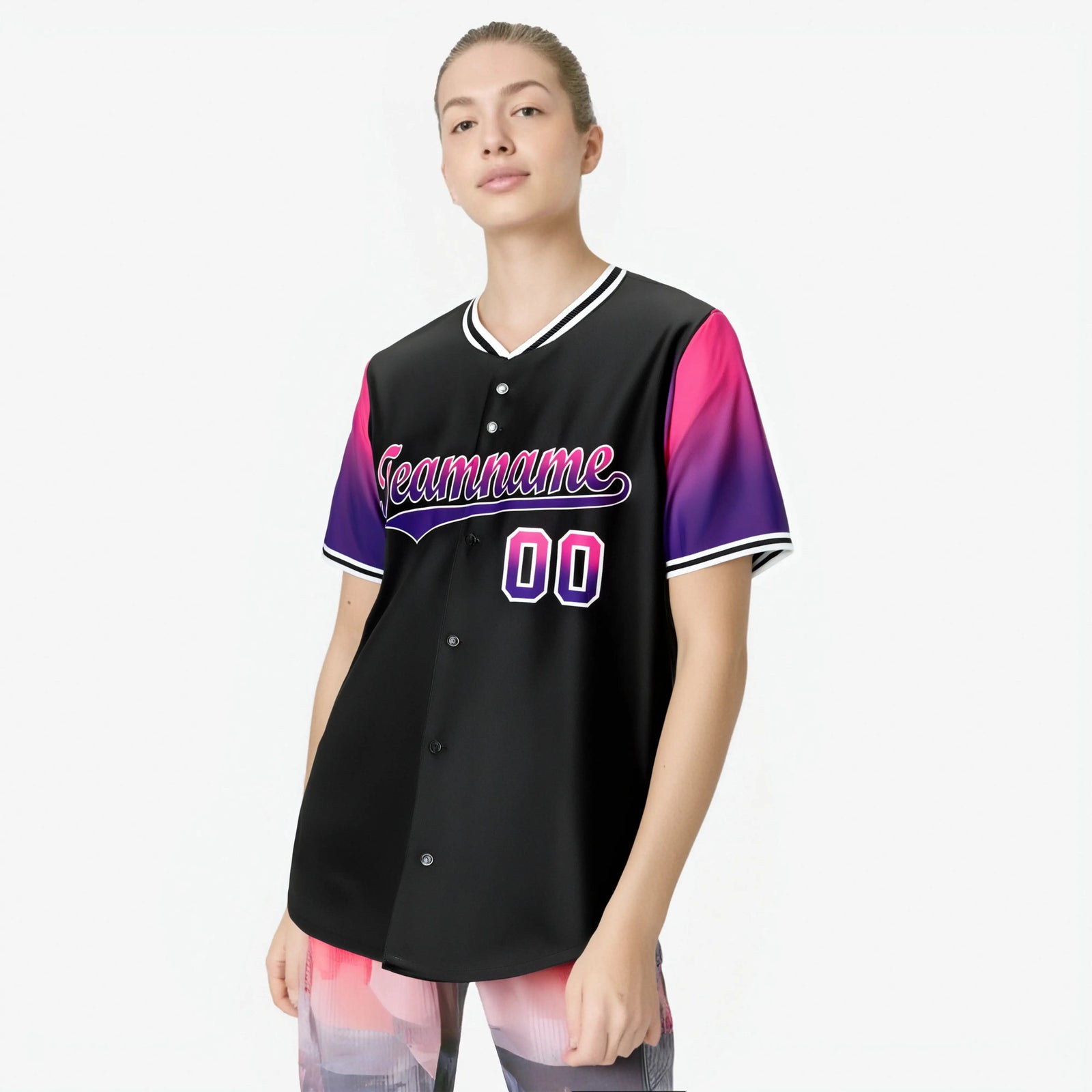 Custom Black Pink-Purple Gradient Fashion Authentic Baseball Jersey