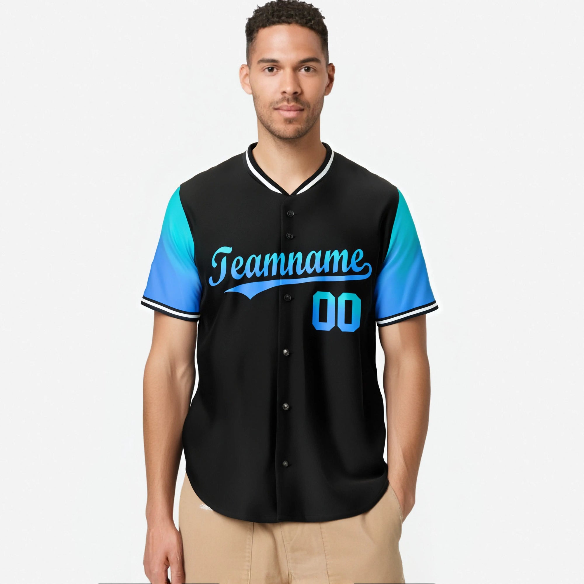 Custom Black Powder Blue-Blue Gradient Fashion Authentic Baseball Jersey