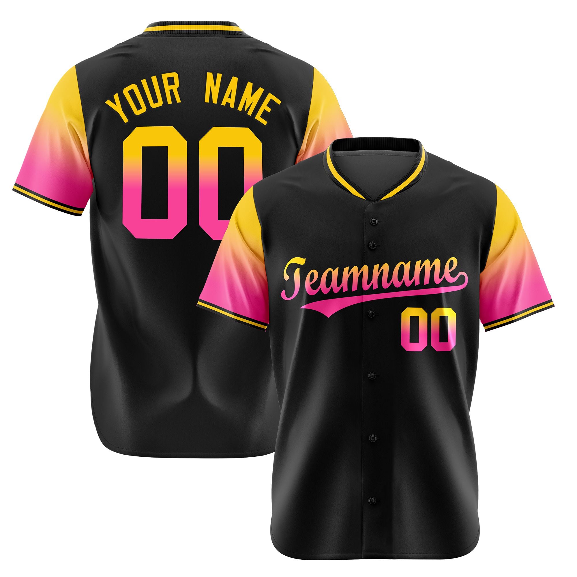 Custom Black Gold-Pink Gradient Fashion Authentic Baseball Jersey