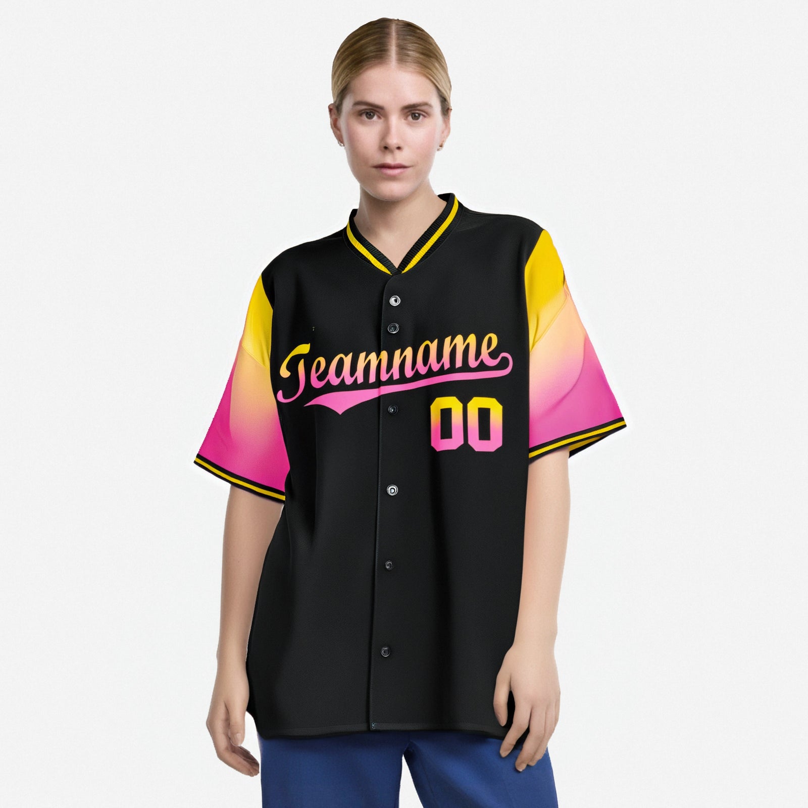 Custom Black Gold-Pink Gradient Fashion Authentic Baseball Jersey