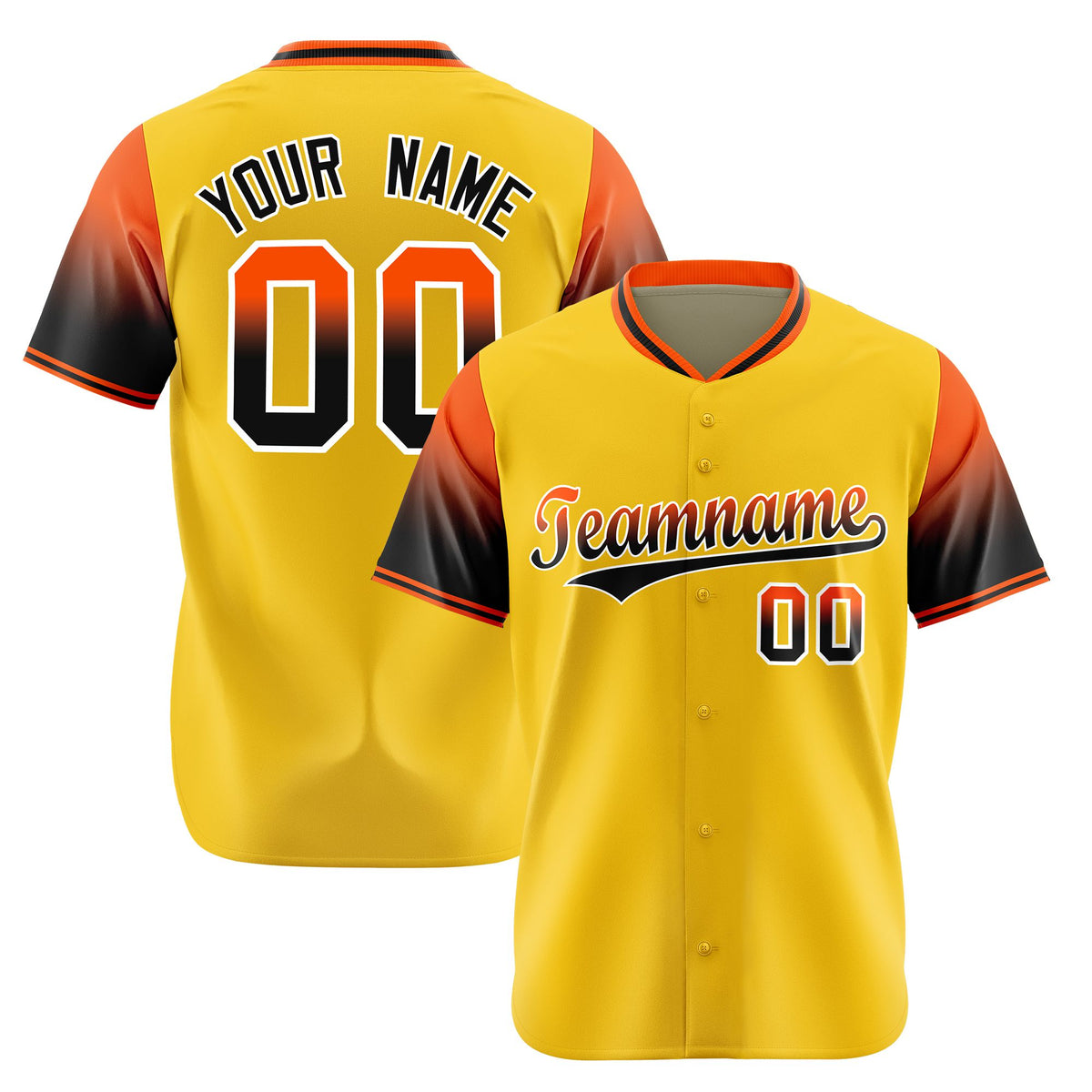 Custom Gold Orange-Black Gradient Fashion Authentic Baseball Jersey