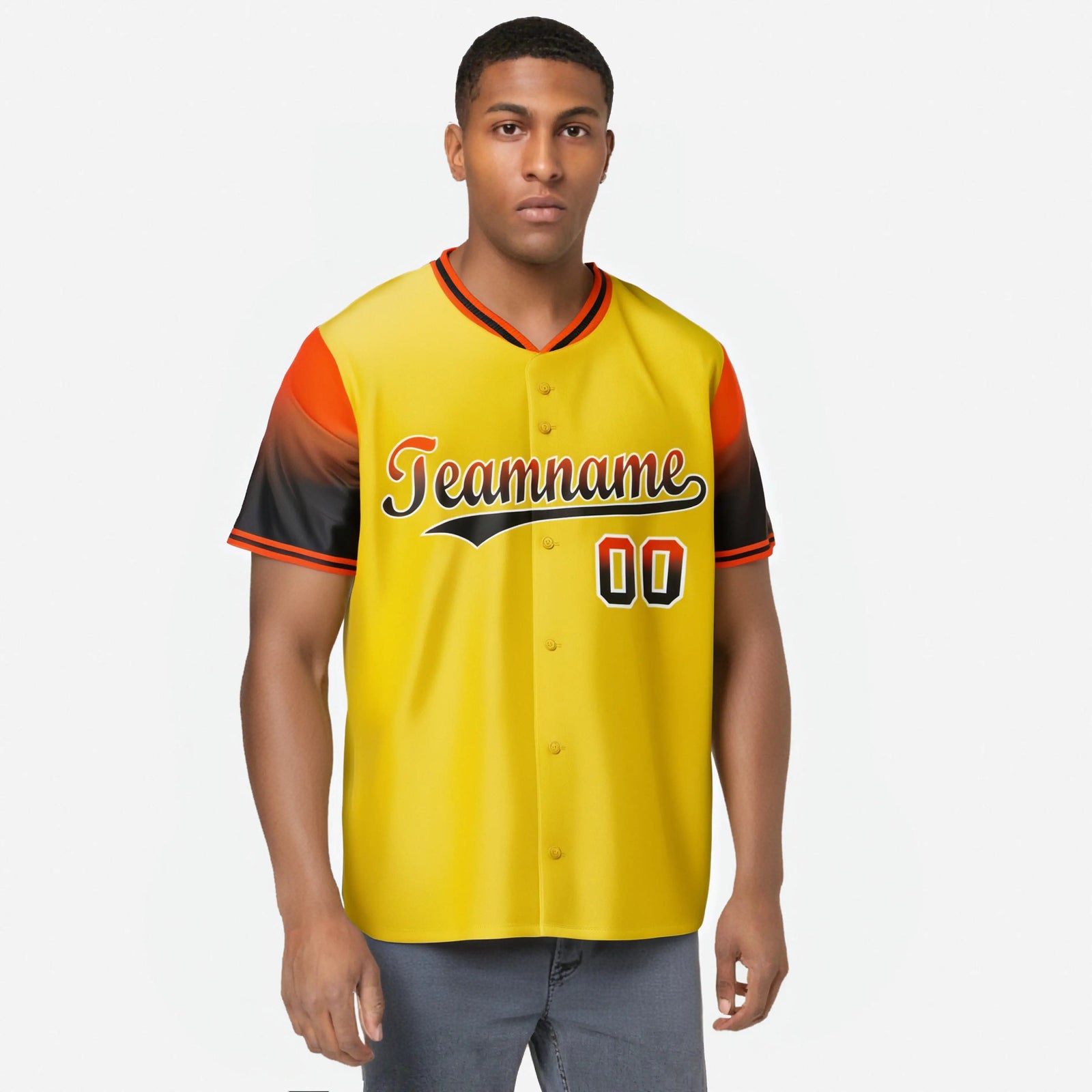 Custom Gold Orange-Black Gradient Fashion Authentic Baseball Jersey