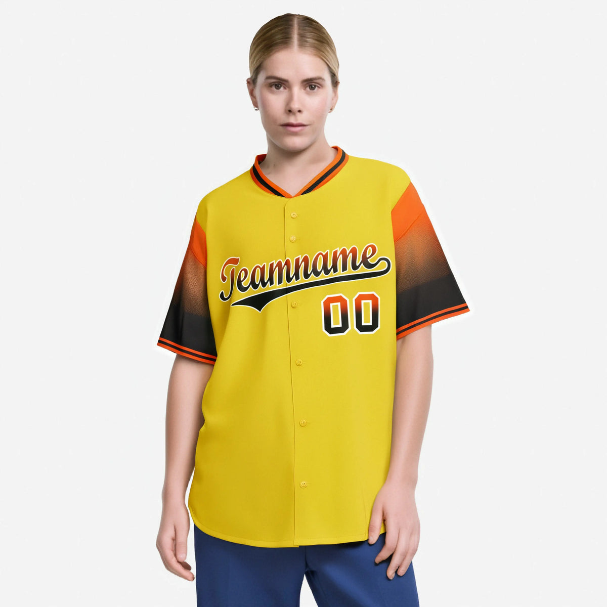 Custom Gold Orange-Black Gradient Fashion Authentic Baseball Jersey