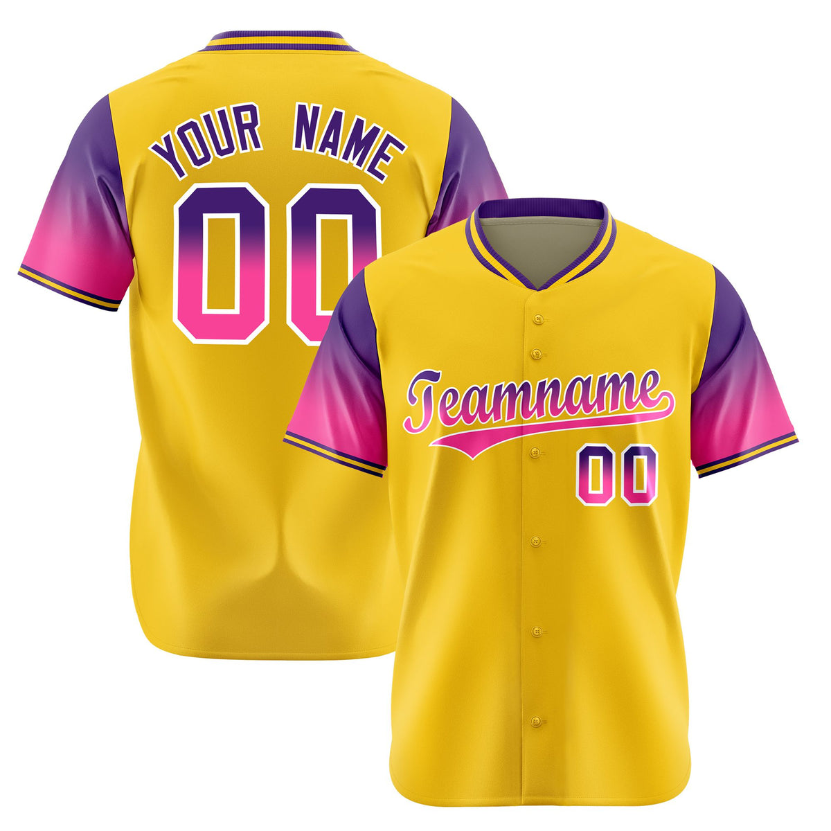 Custom Gold Purple-Pink Gradient Fashion Authentic Baseball Jersey
