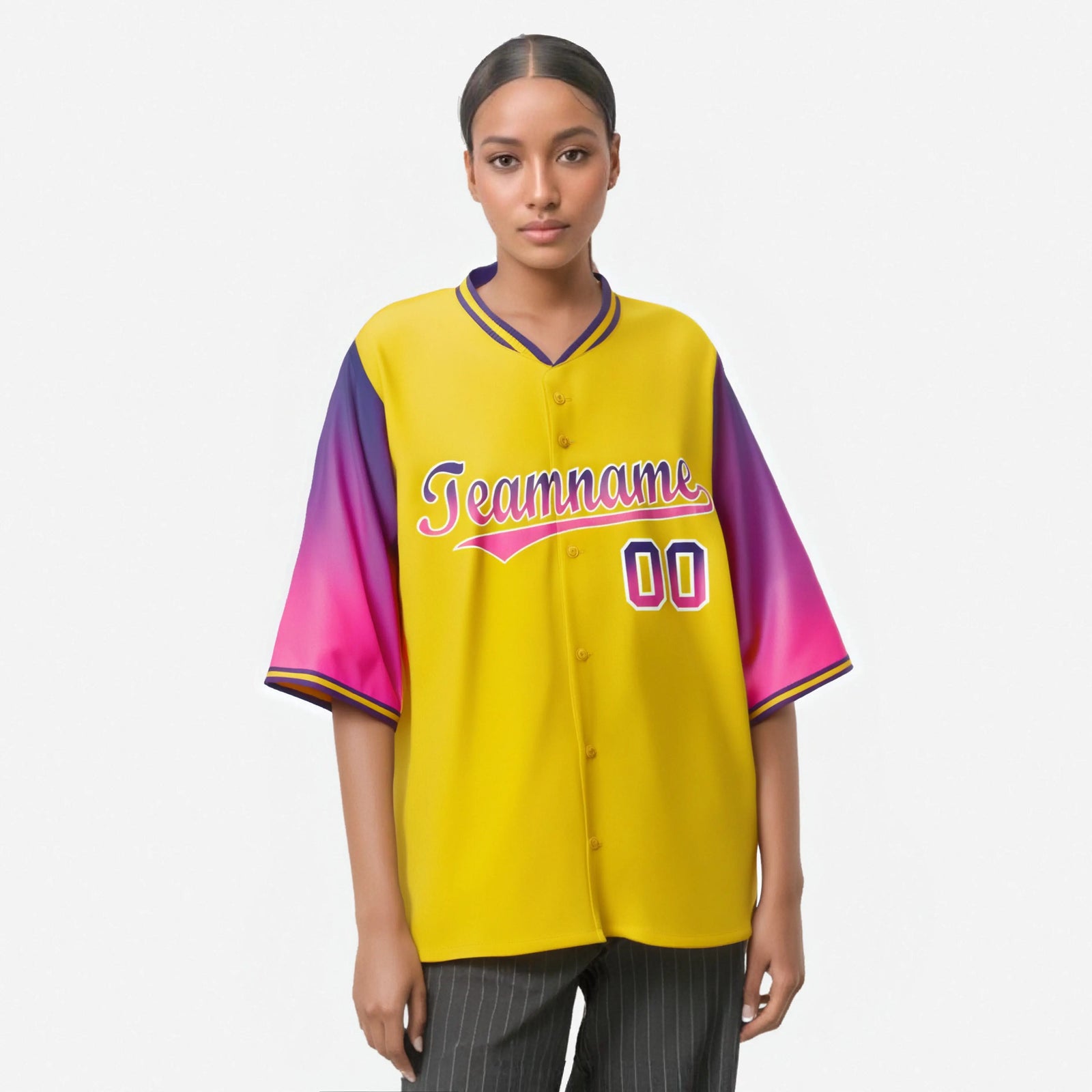 Custom Gold Purple-Pink Gradient Fashion Authentic Baseball Jersey