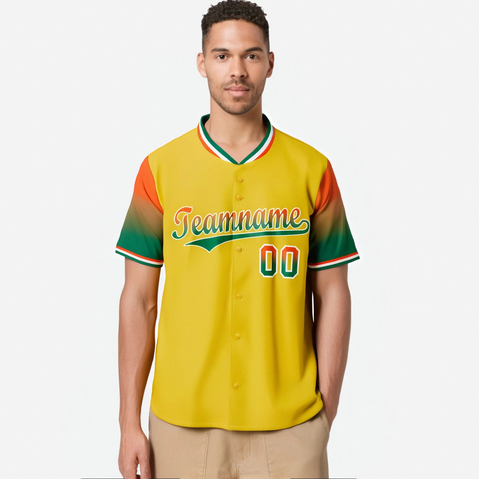 Custom Gold Orange-Green Gradient Fashion Authentic Baseball Jersey