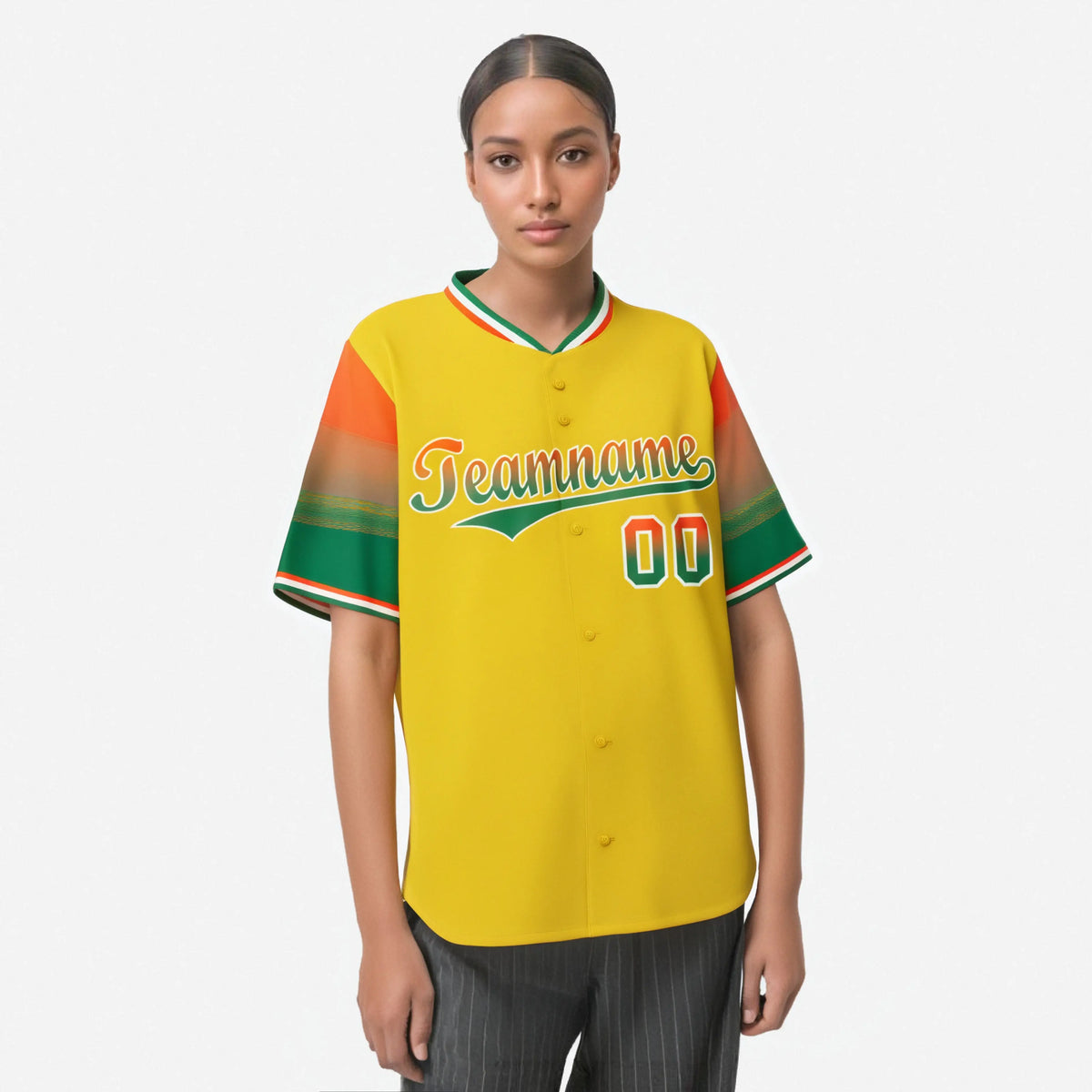 Custom Gold Orange-Green Gradient Fashion Authentic Baseball Jersey