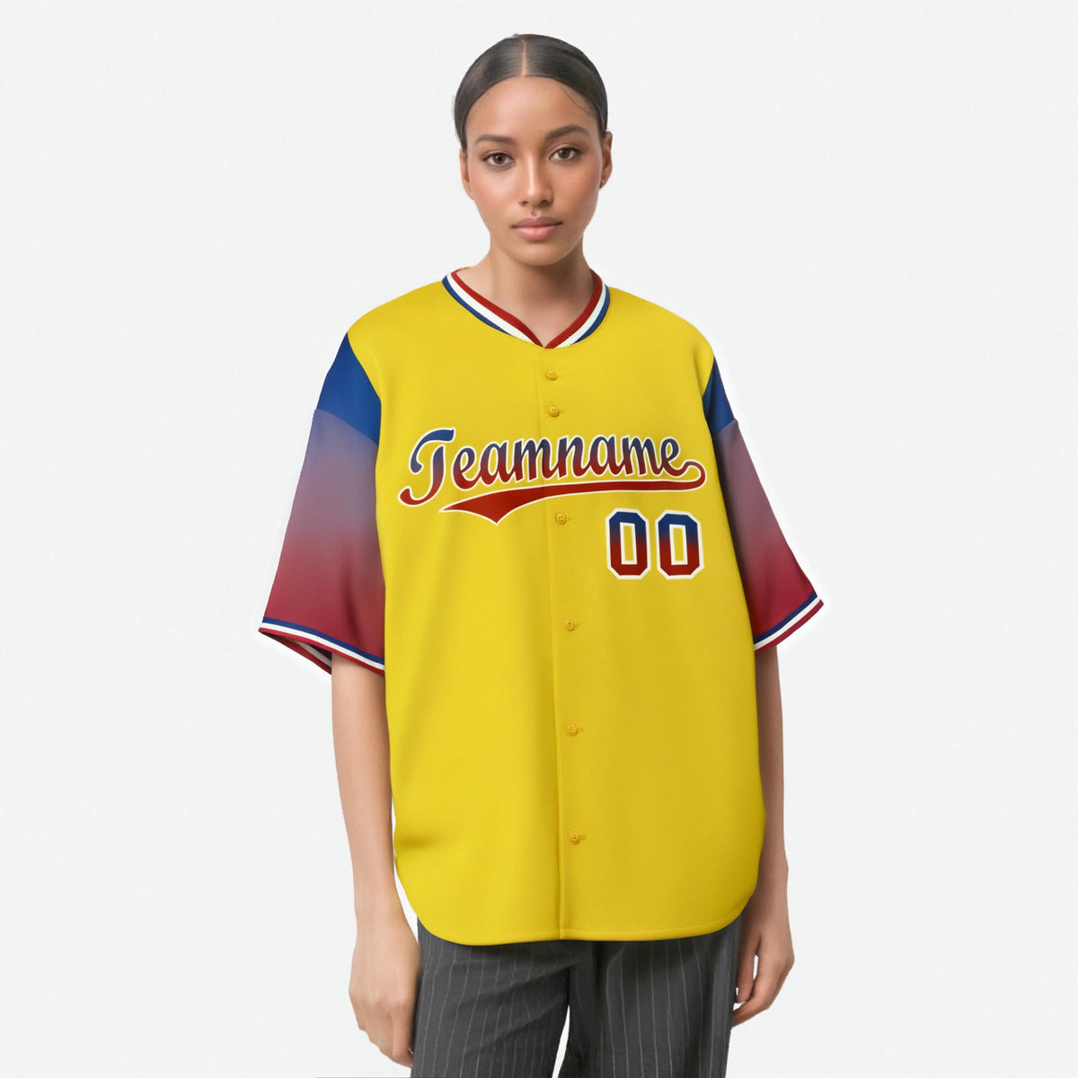 Custom Gold Royal Blue-Crimson Gradient Fashion Authentic Baseball Jersey