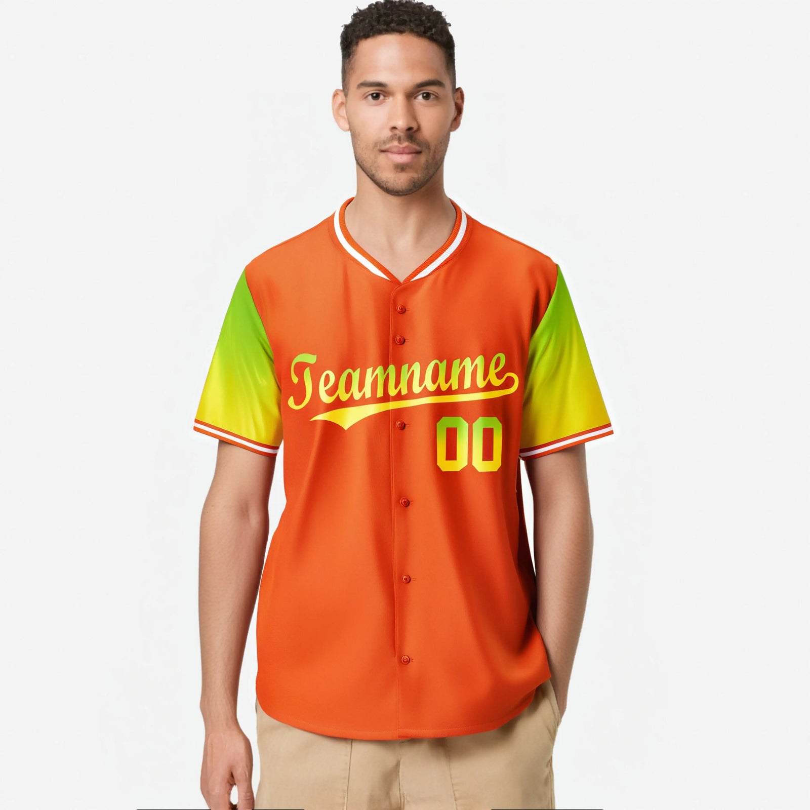 Custom Orange Neon Green-Gold Gradient Fashion Authentic Baseball Jersey