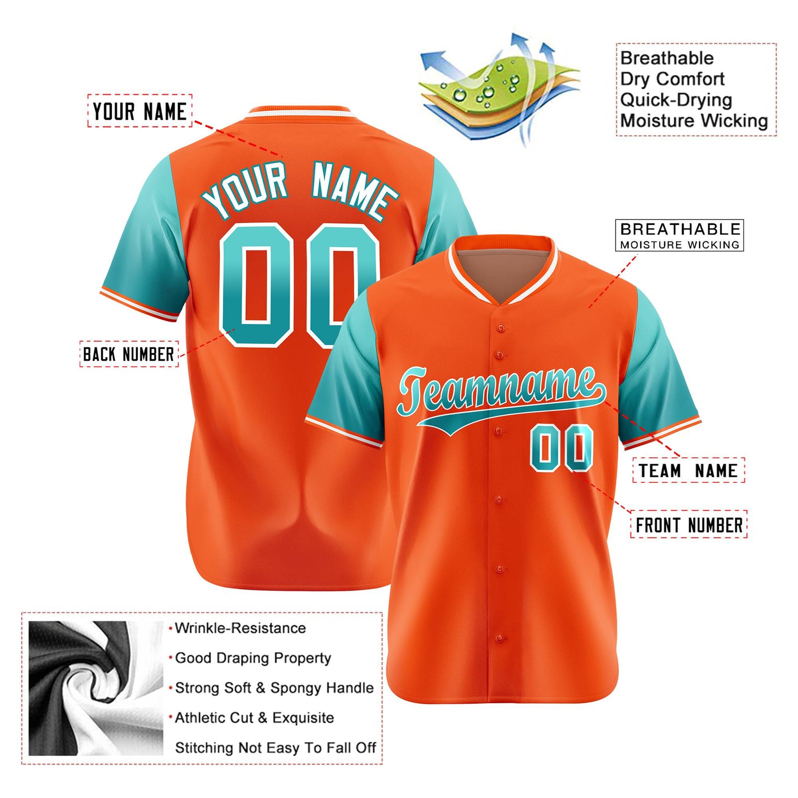 Custom Orange Aqua Gradient Fashion Authentic Baseball Jersey