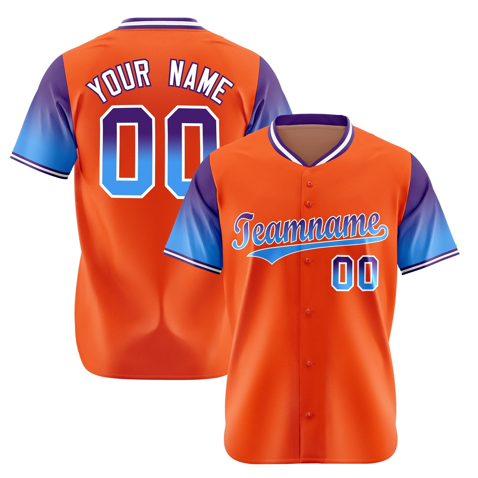 Custom Orange Purple-Powder Blue Gradient Fashion Authentic Baseball Jersey