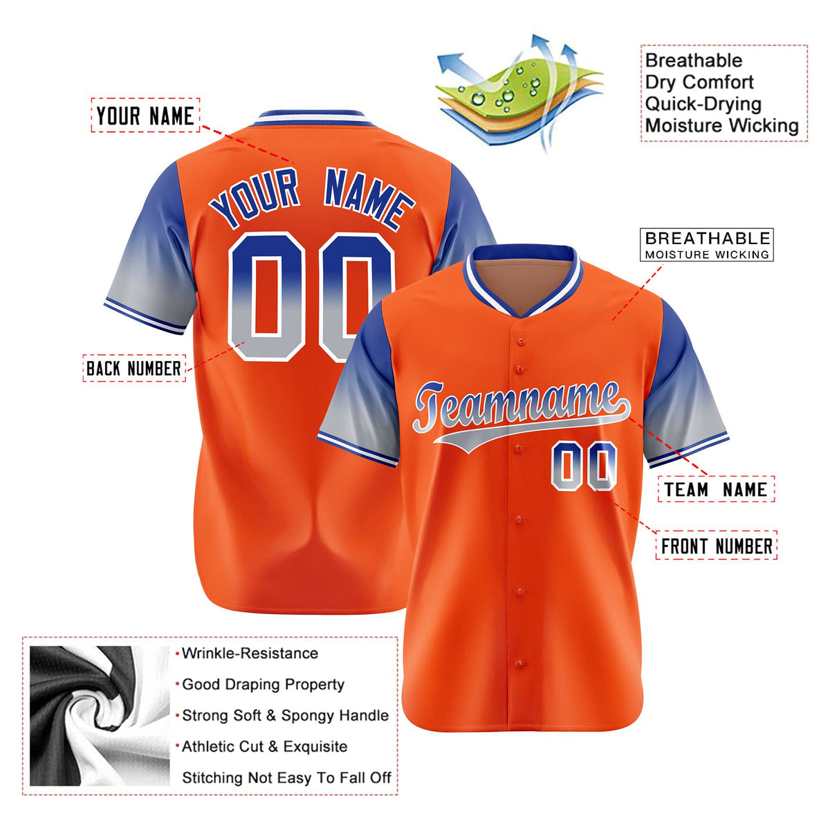 Custom Orange Purple-Light Purple Gradient Fashion Authentic Baseball Jersey