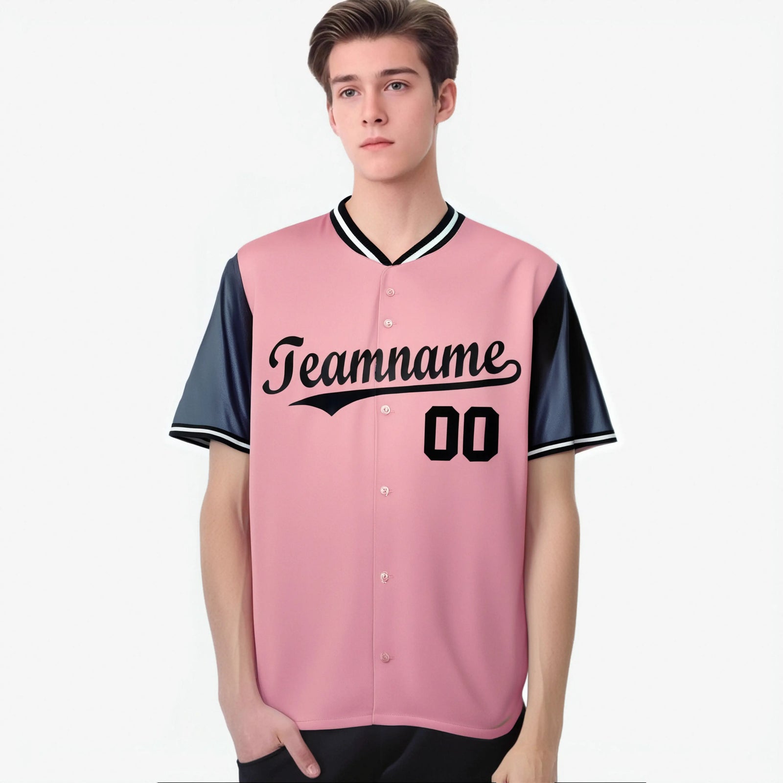 Custom Light Pink Black Gradient Fashion Authentic Baseball Jersey