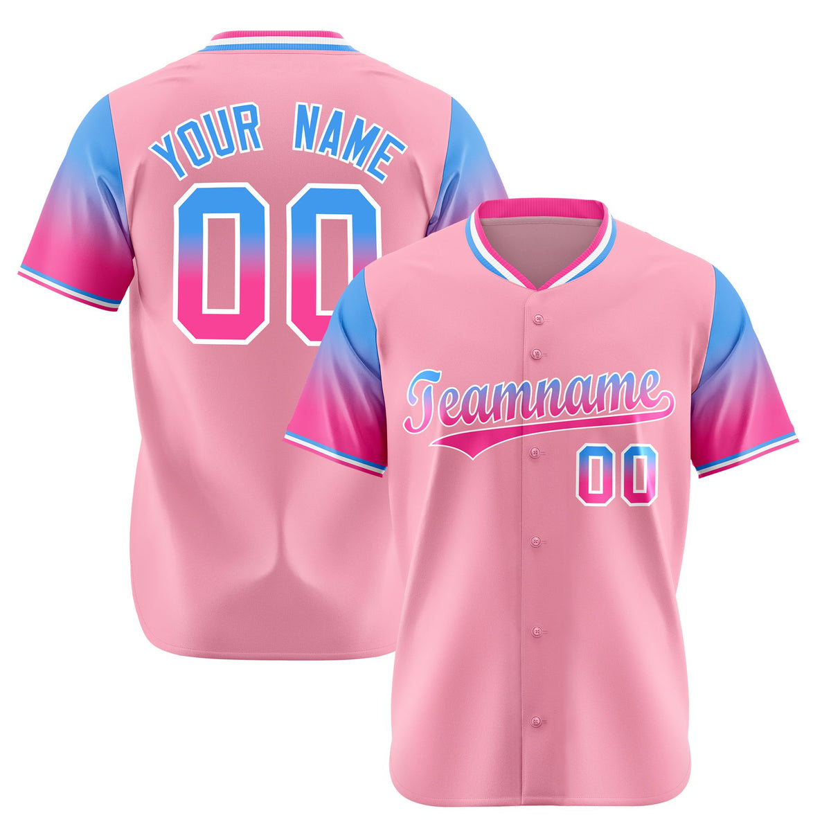 Custom Light Pink Powder Blue-Pink Gradient Fashion Authentic Baseball Jersey