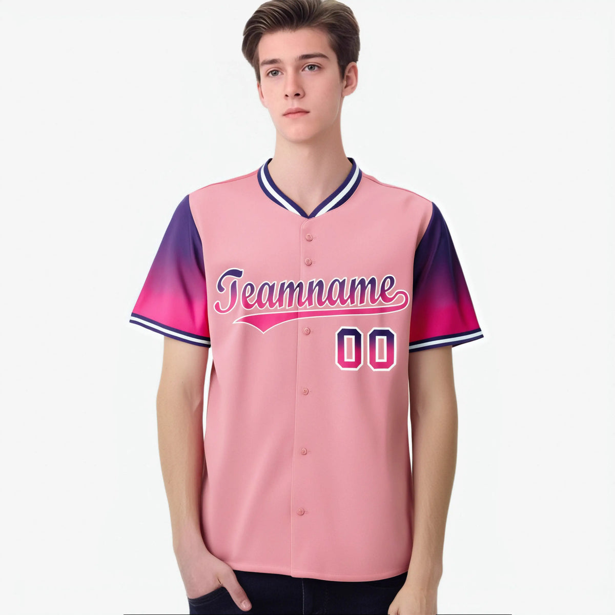 Custom Light Pink Purple-Pink Gradient Fashion Authentic Baseball Jersey