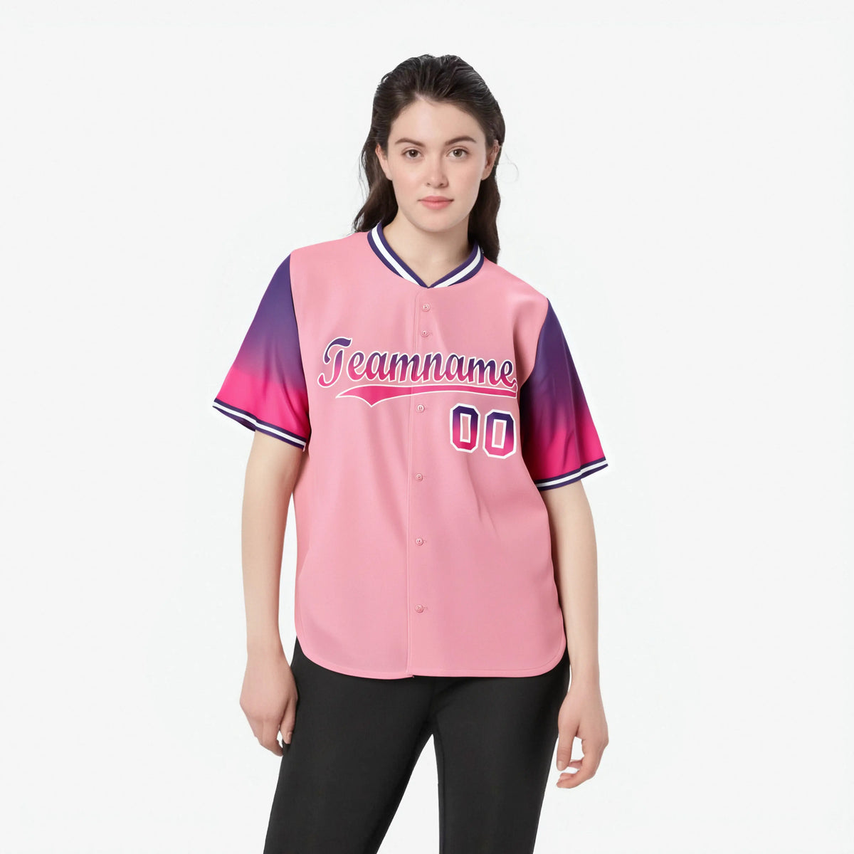 Custom Light Pink Purple-Pink Gradient Fashion Authentic Baseball Jersey