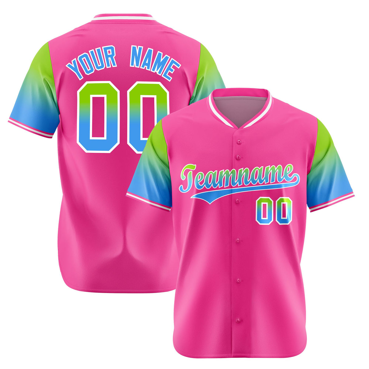 Custom Pink Neon Green-Powder Blue Gradient Fashion Authentic Baseball Jersey