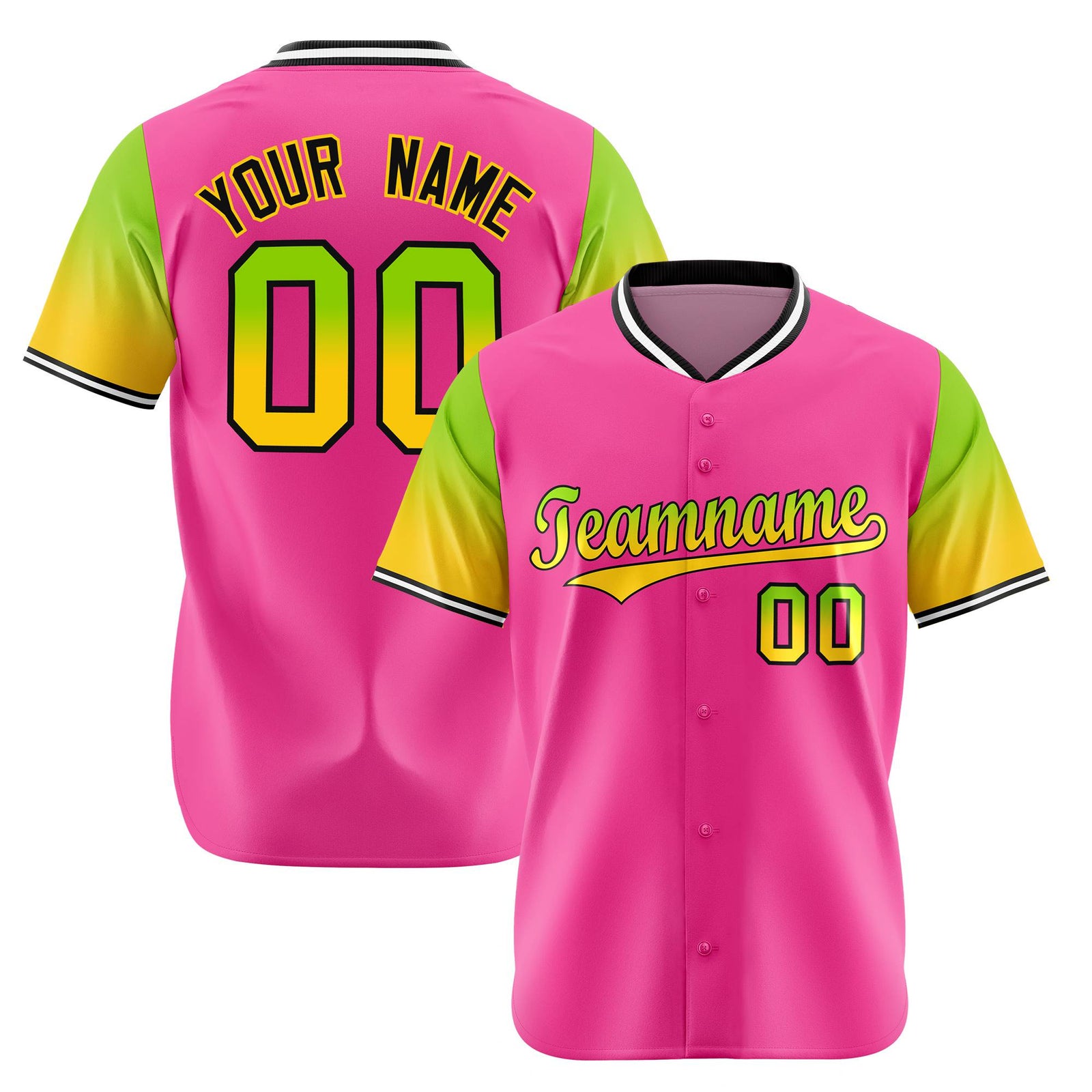 Custom Pink Neon Green-Gold Gradient Fashion Authentic Baseball Jersey