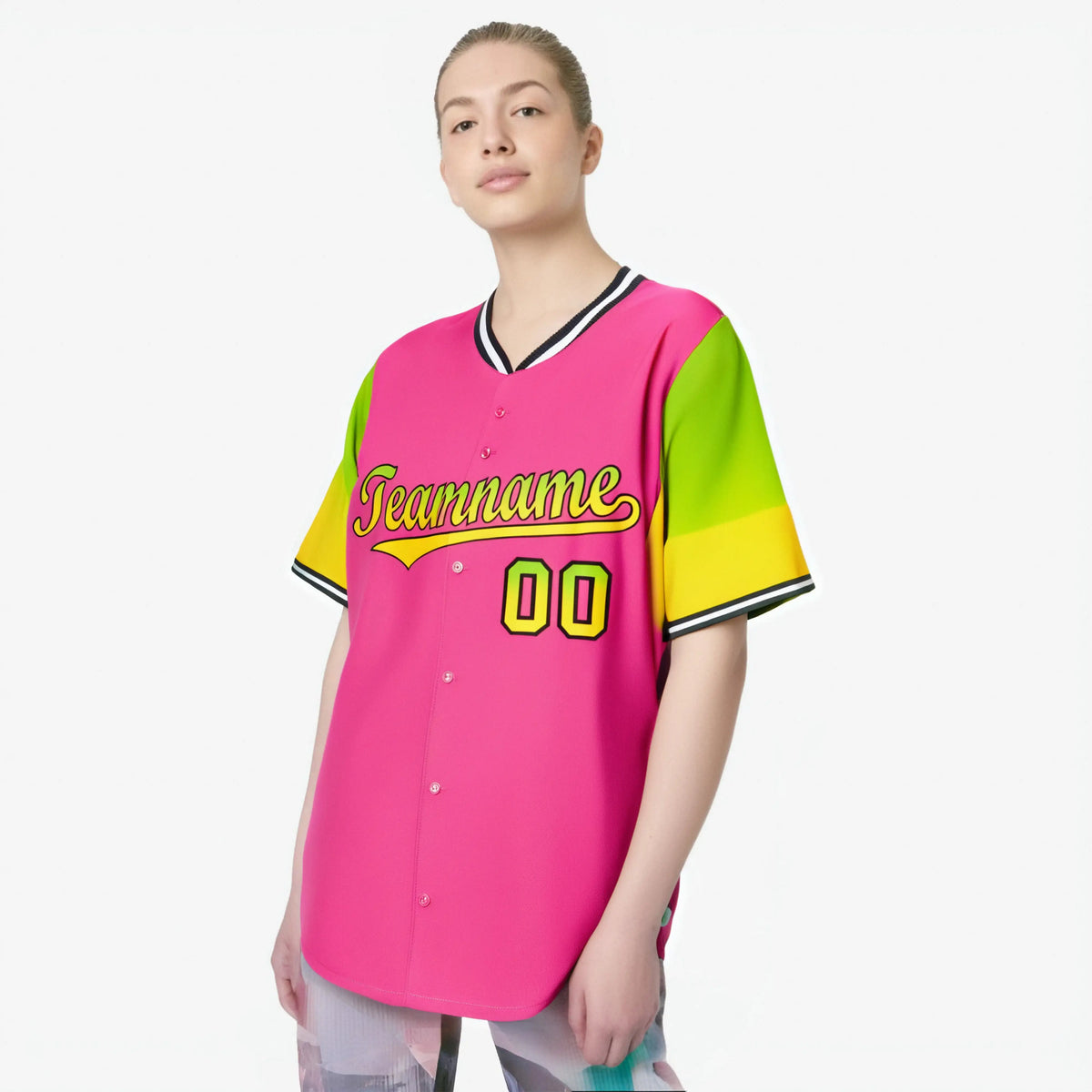 Custom Pink Neon Green-Gold Gradient Fashion Authentic Baseball Jersey