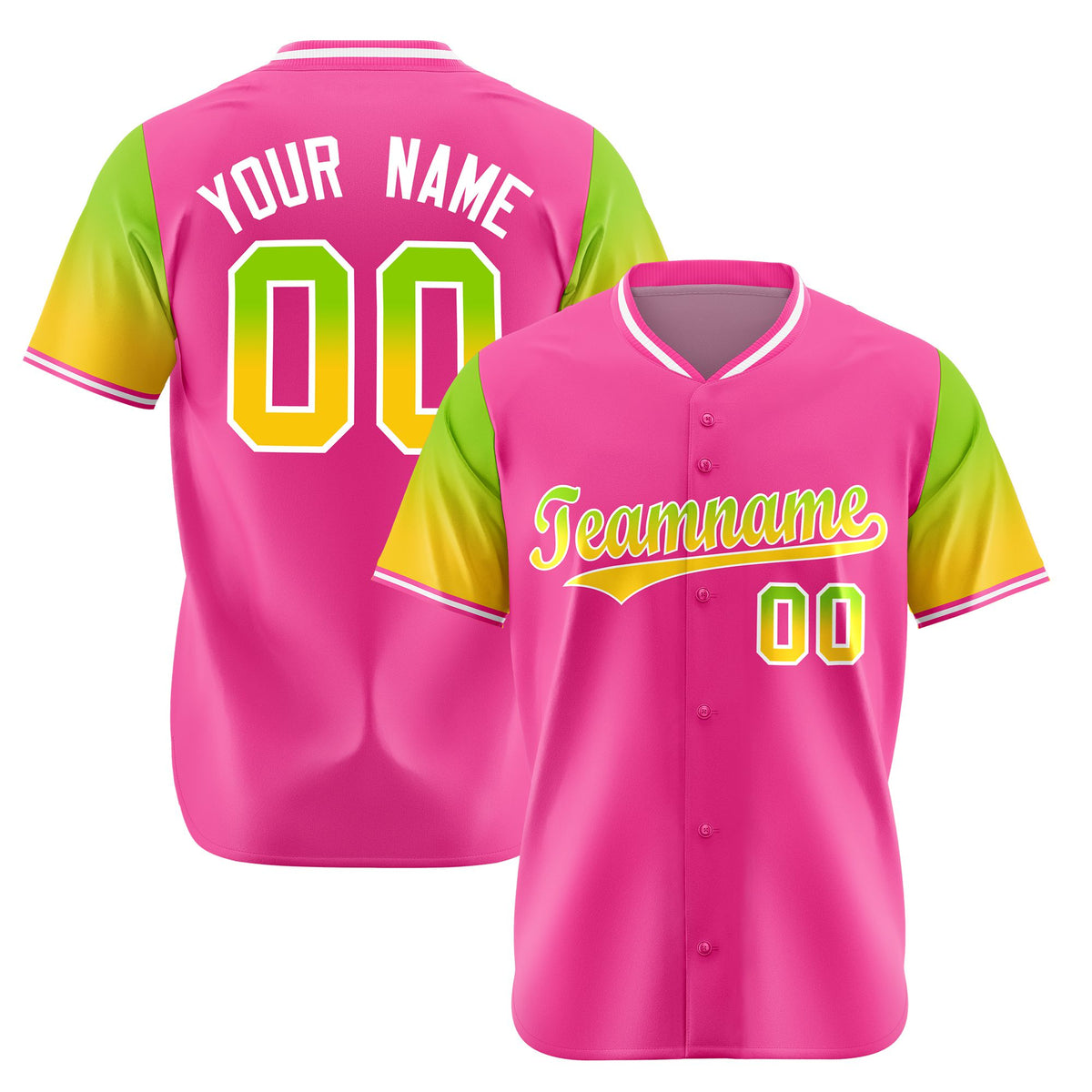 Custom Pink Neon Green-Gold Gradient Fashion Authentic Baseball Jersey