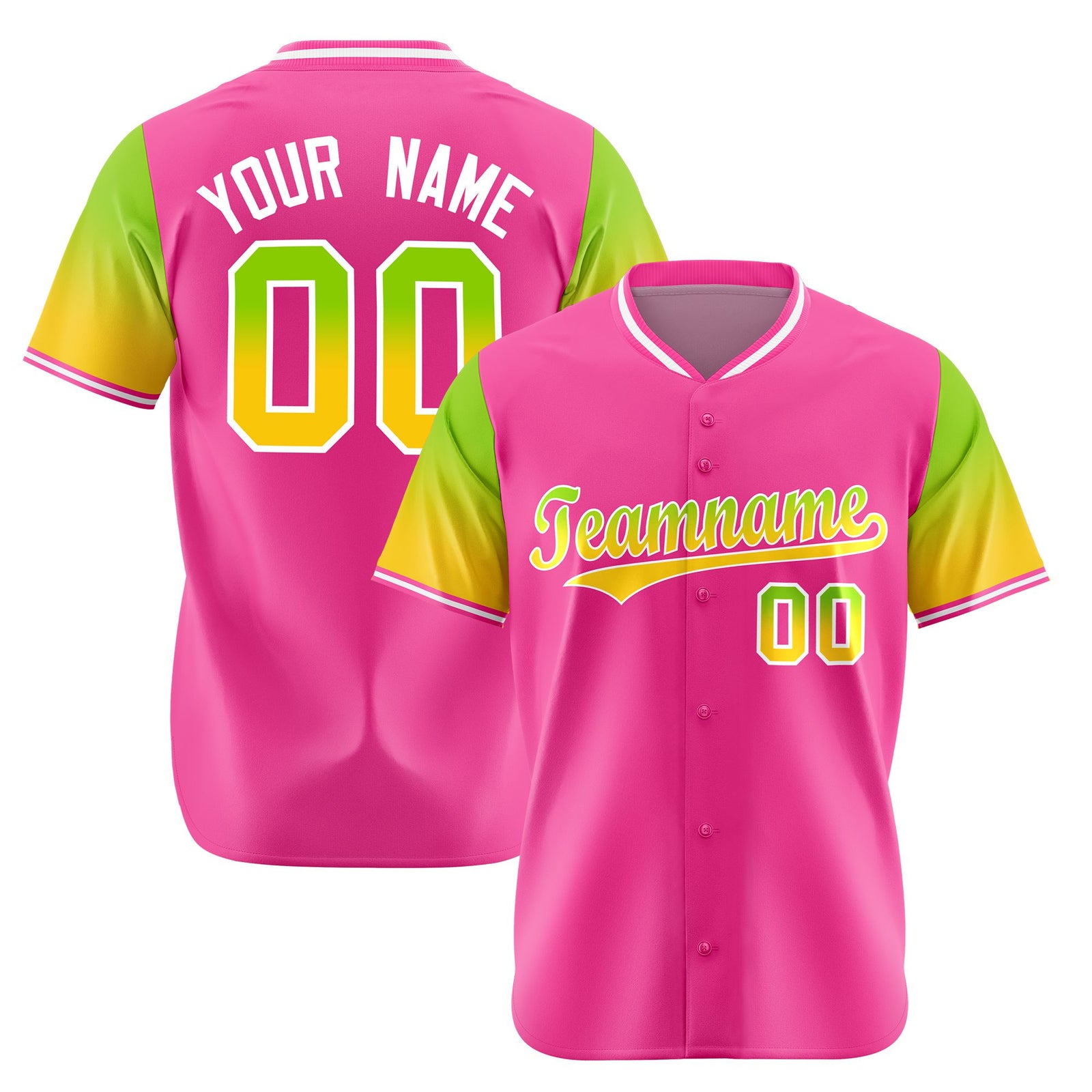 Custom Pink Neon Green-Gold Gradient Fashion Authentic Baseball Jersey