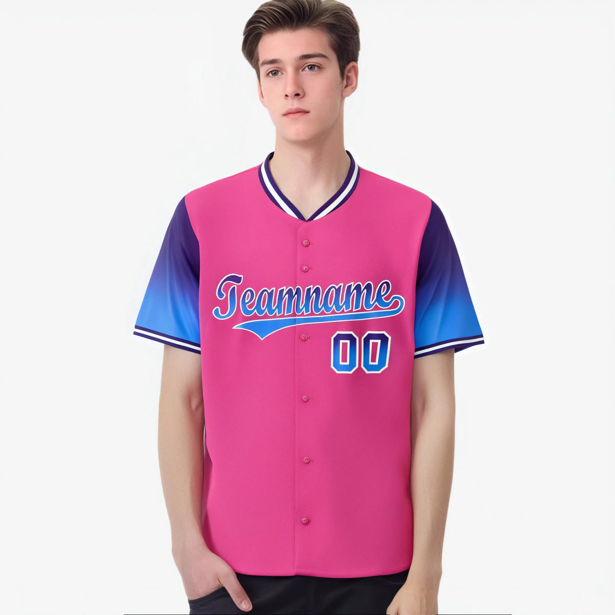 Custom Pink Purple-Powder Blue Gradient Fashion Authentic Baseball Jersey