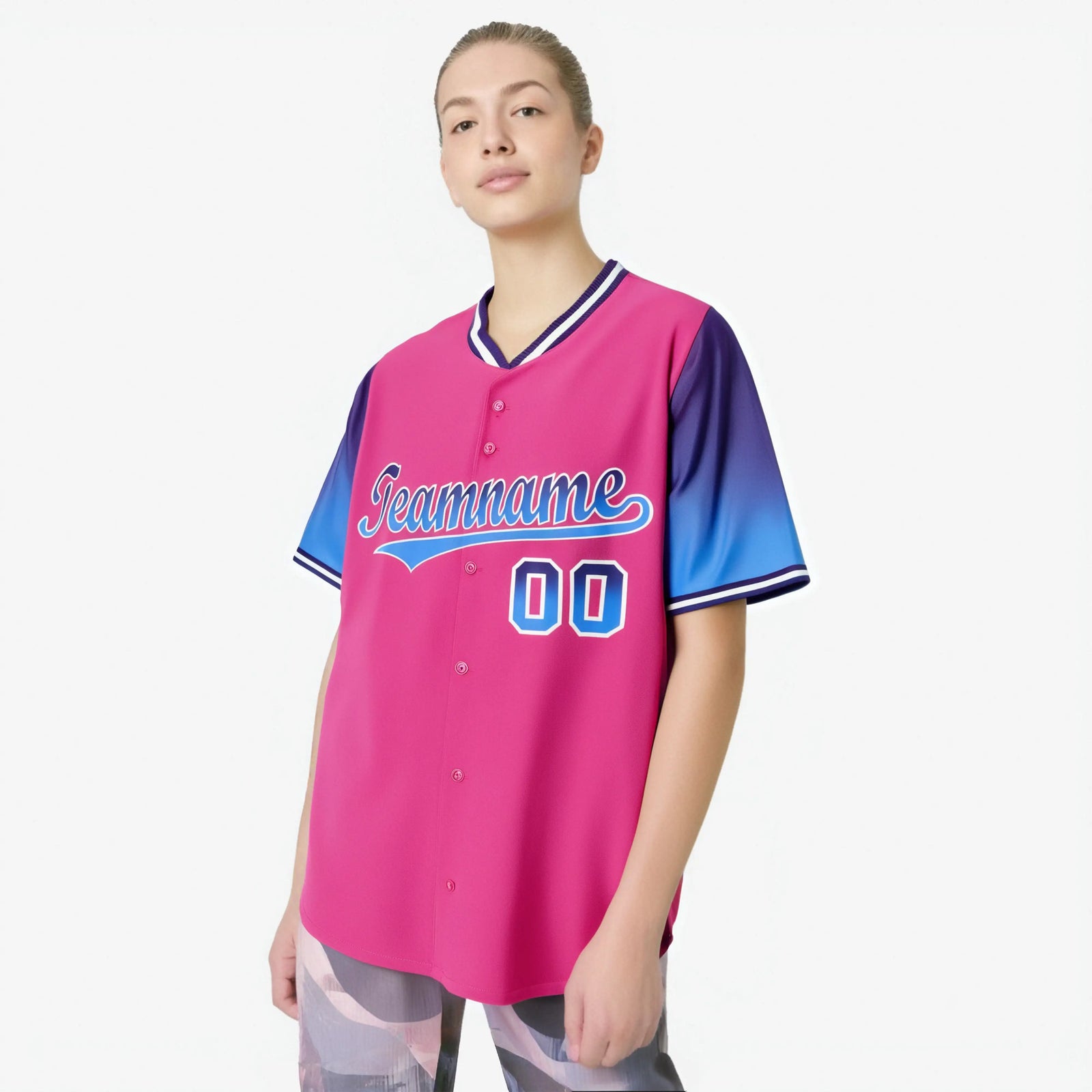 Custom Pink Purple-Powder Blue Gradient Fashion Authentic Baseball Jersey