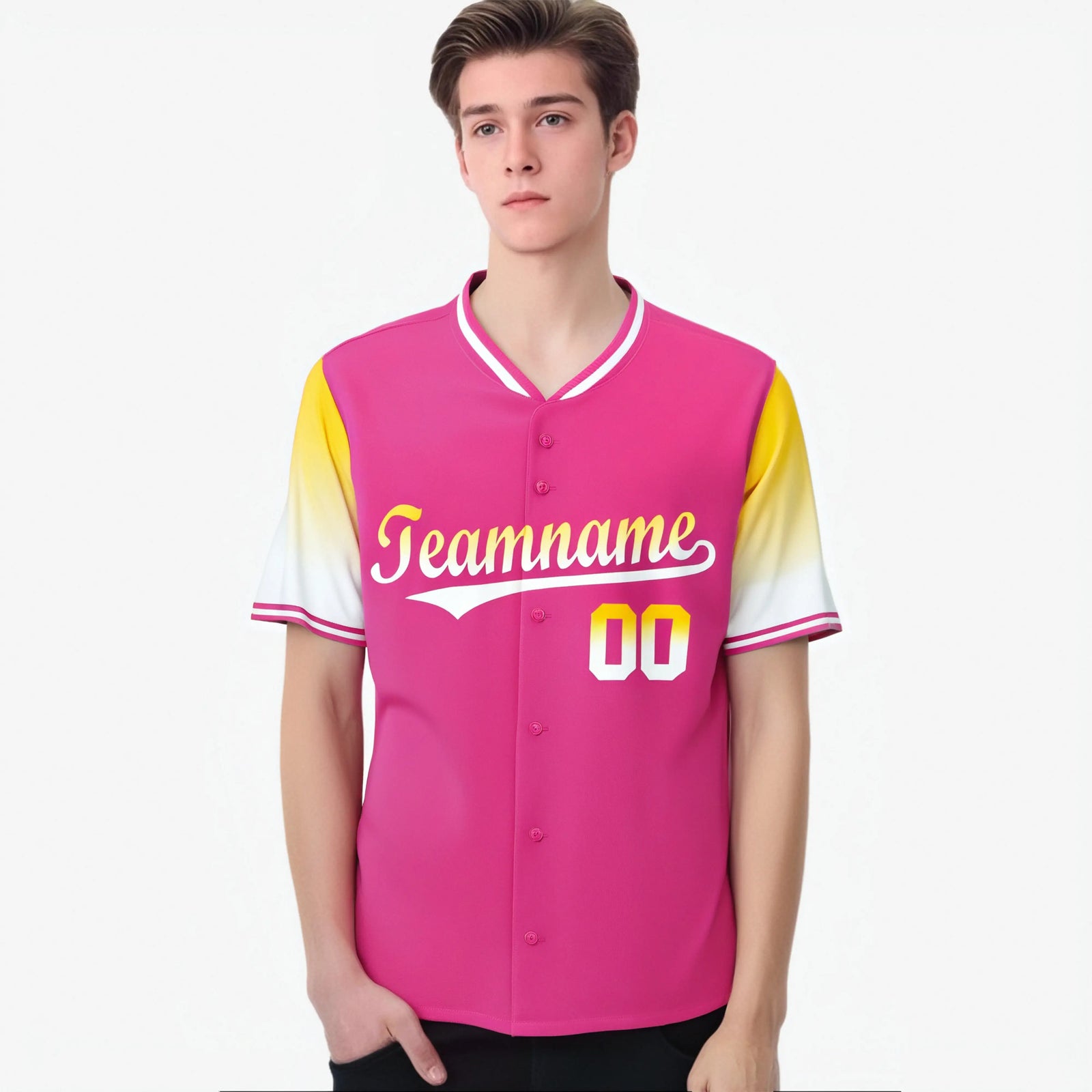 Custom Pink Gold-White Gradient Fashion Authentic Baseball Jersey