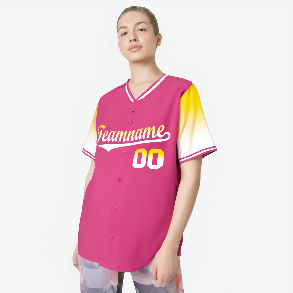 Custom Pink Gold-White Gradient Fashion Authentic Baseball Jersey