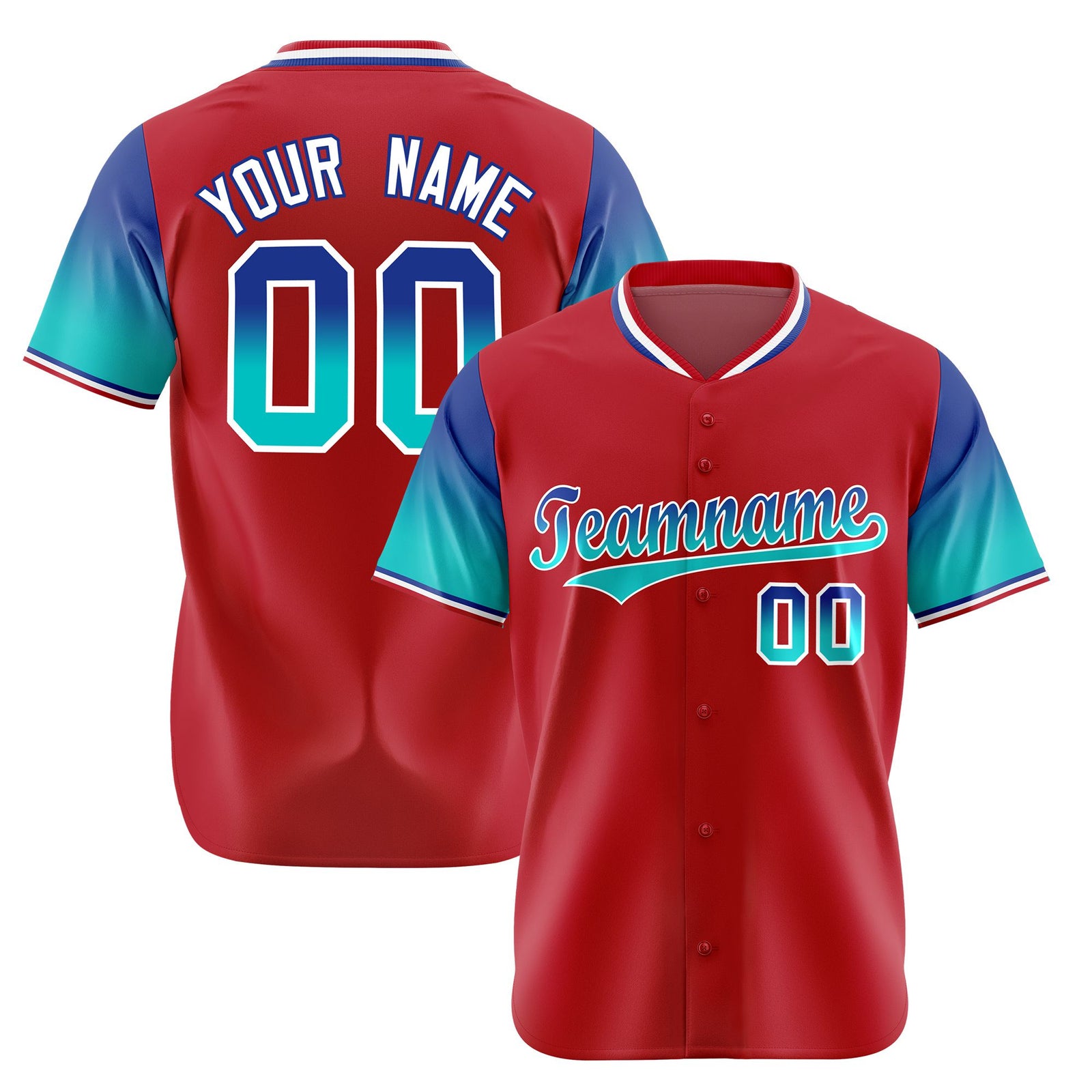 Custom Red Royal Blue-Aqua Gradient Fashion Authentic Baseball Jersey