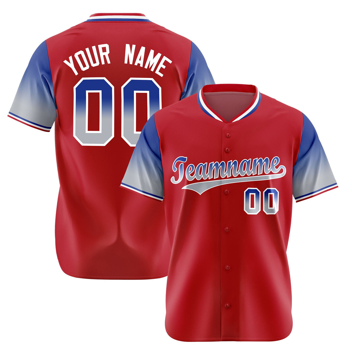 Custom Red Royal Blue-Gray Gradient Fashion Authentic Baseball Jersey