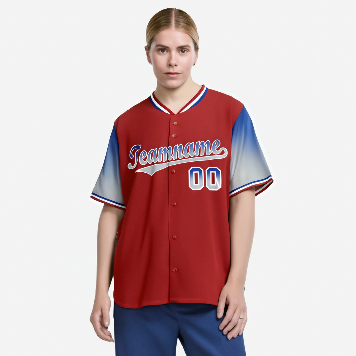 Custom Red Royal Blue-Gray Gradient Fashion Authentic Baseball Jersey
