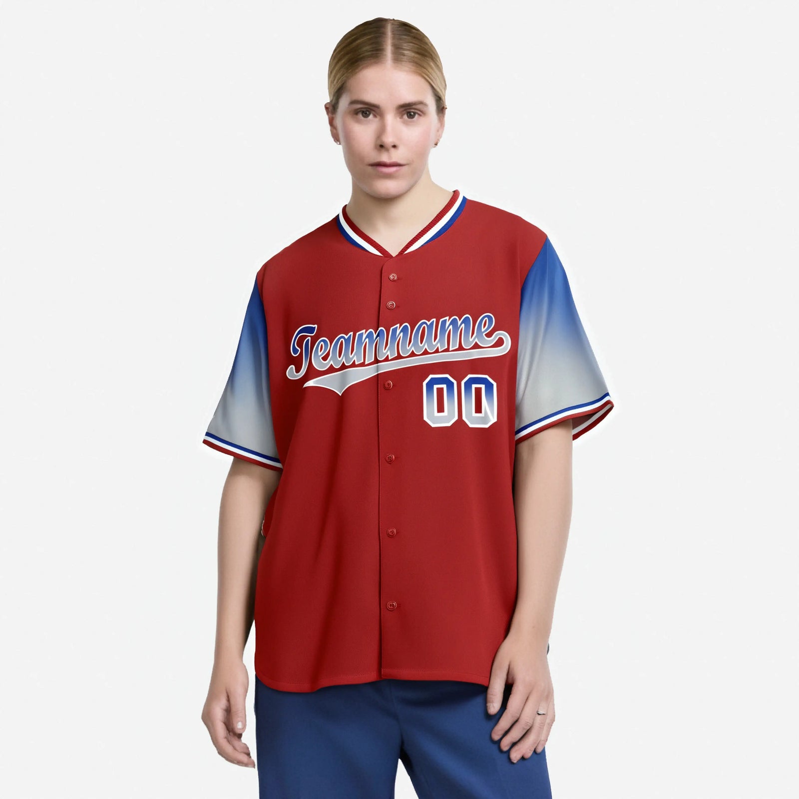 Custom Red Royal Blue-Gray Gradient Fashion Authentic Baseball Jersey
