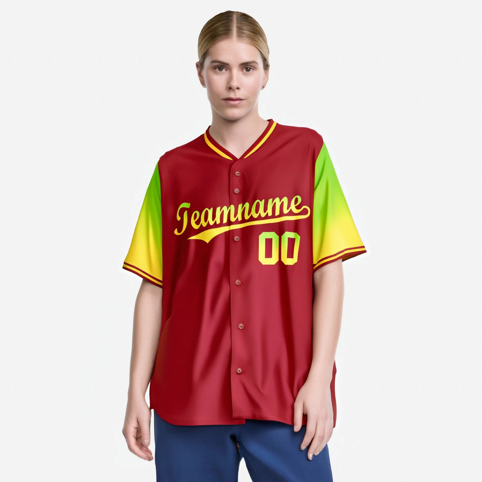 Custom Red Neon Green-Gold Gradient Fashion Authentic Baseball Jersey