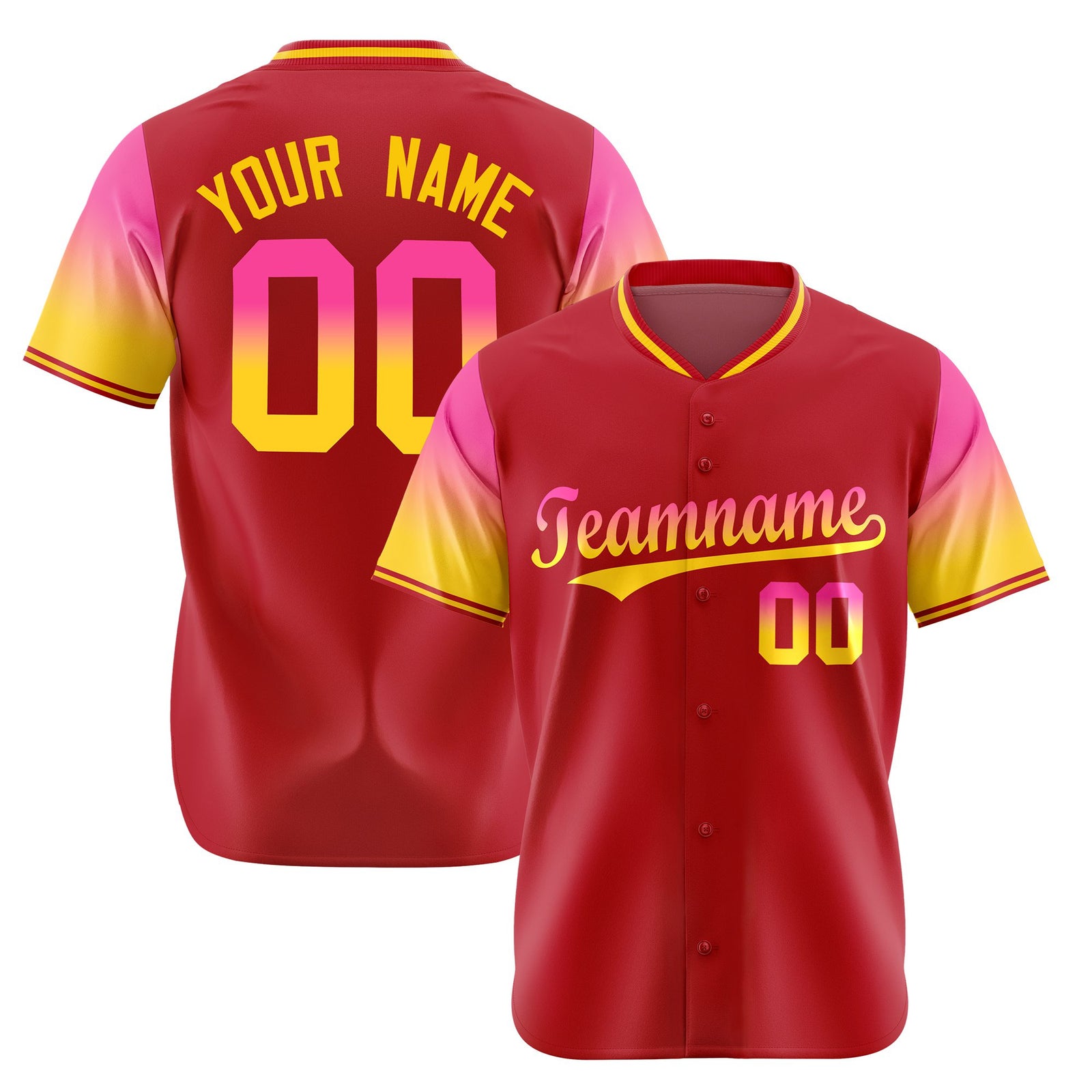 Custom Red Pink-Gold Gradient Fashion Authentic Baseball Jersey