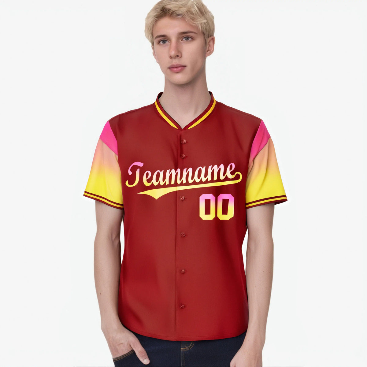 Custom Red Pink-Gold Gradient Fashion Authentic Baseball Jersey