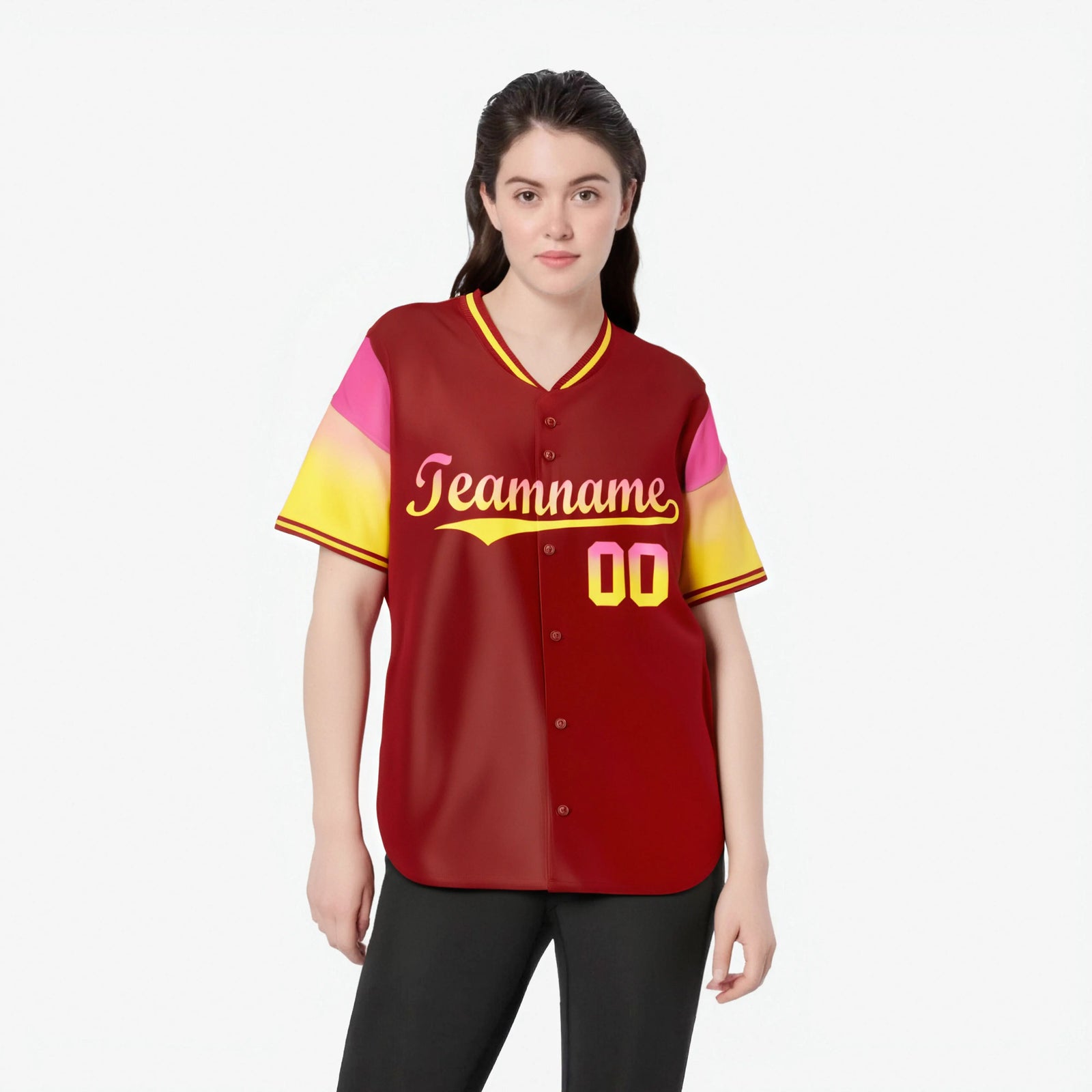 Custom Red Pink-Gold Gradient Fashion Authentic Baseball Jersey