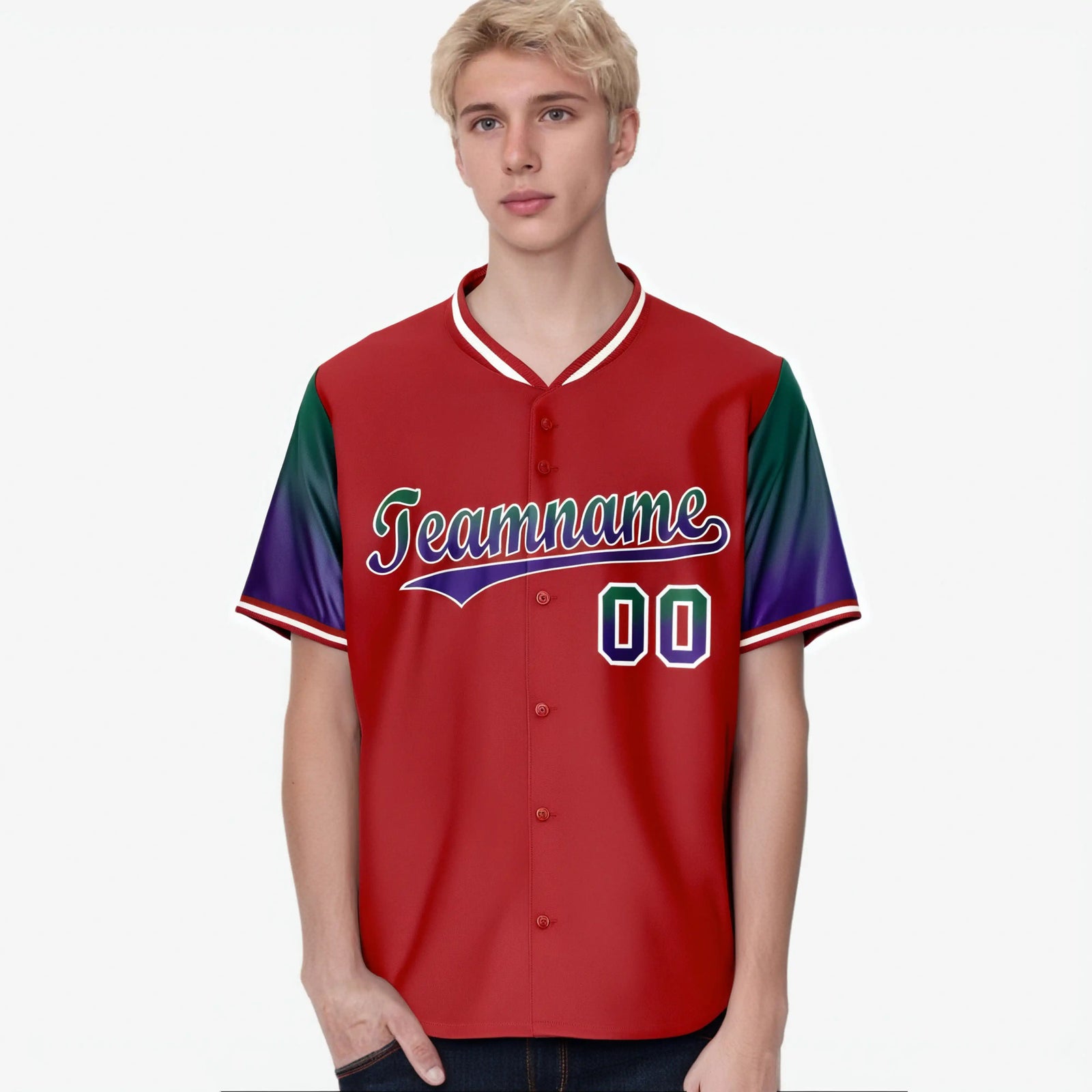 Custom Red Green-Purple Gradient Fashion Authentic Baseball Jersey