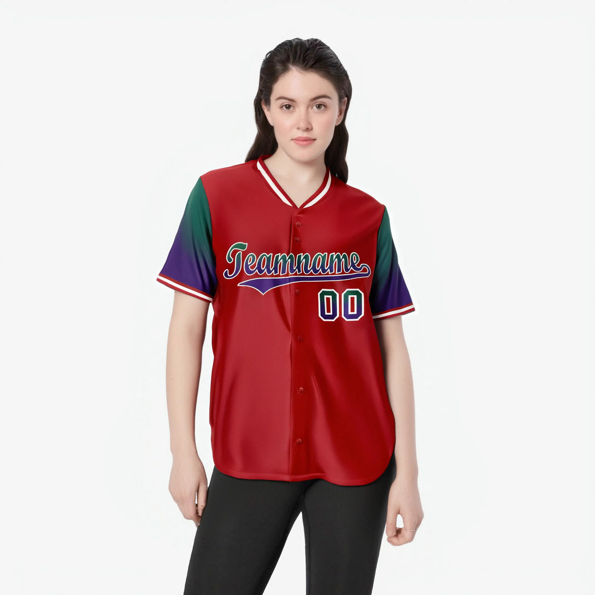 Custom Red Green-Purple Gradient Fashion Authentic Baseball Jersey