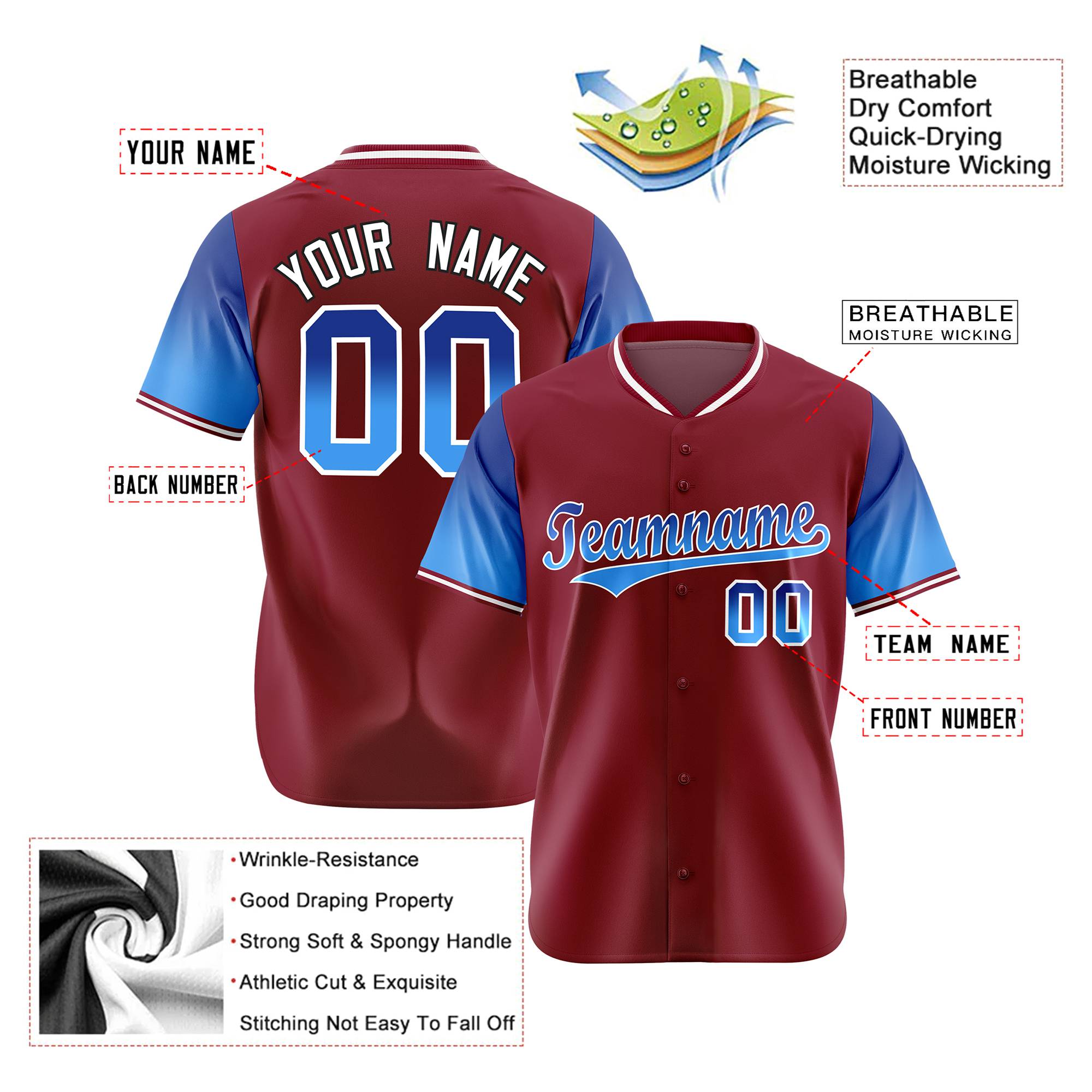 Custom Crimson Royal Blue-Blue Gradient Fashion Authentic Baseball Jersey