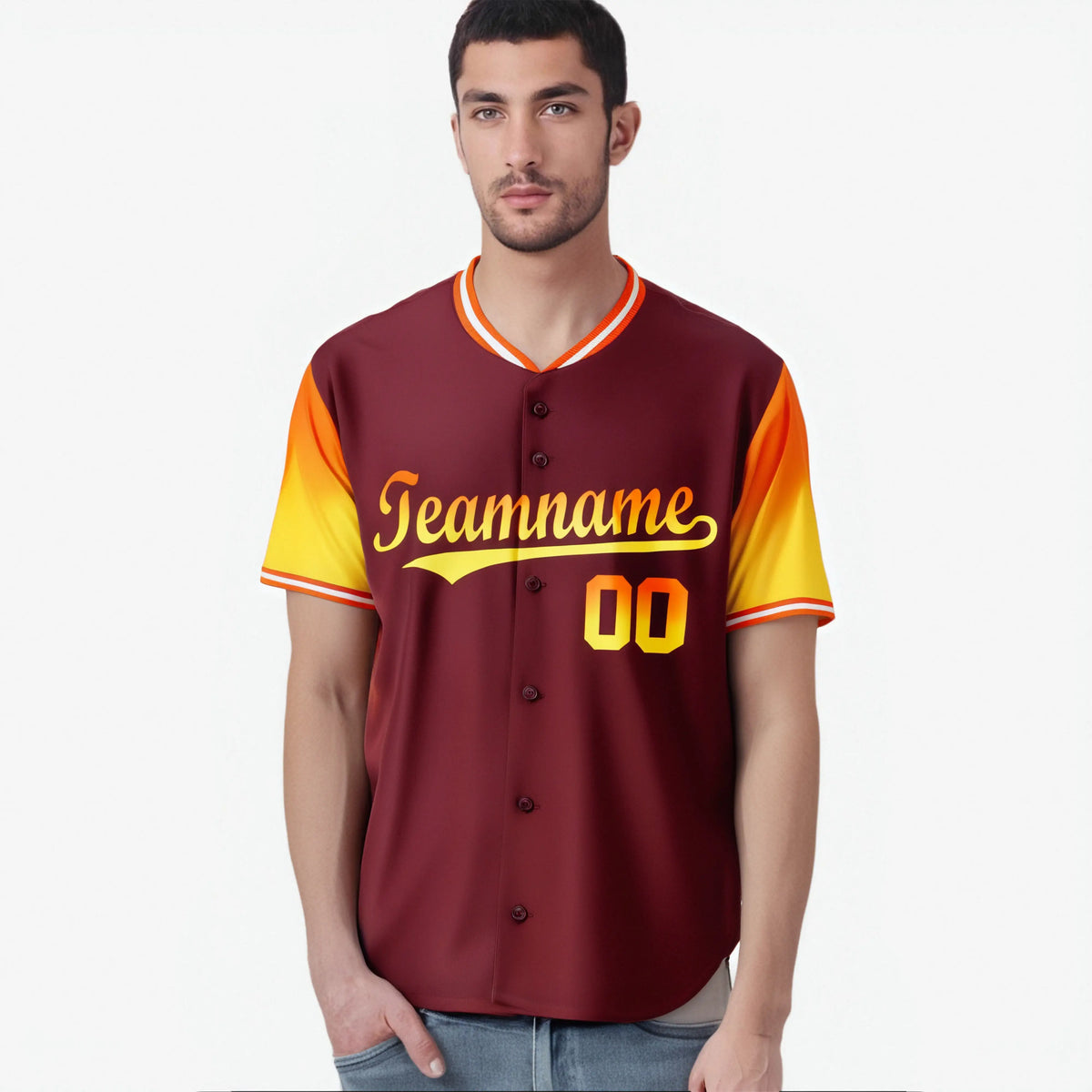 Custom Crimson Orange-Gold Gradient Fashion Authentic Baseball Jersey