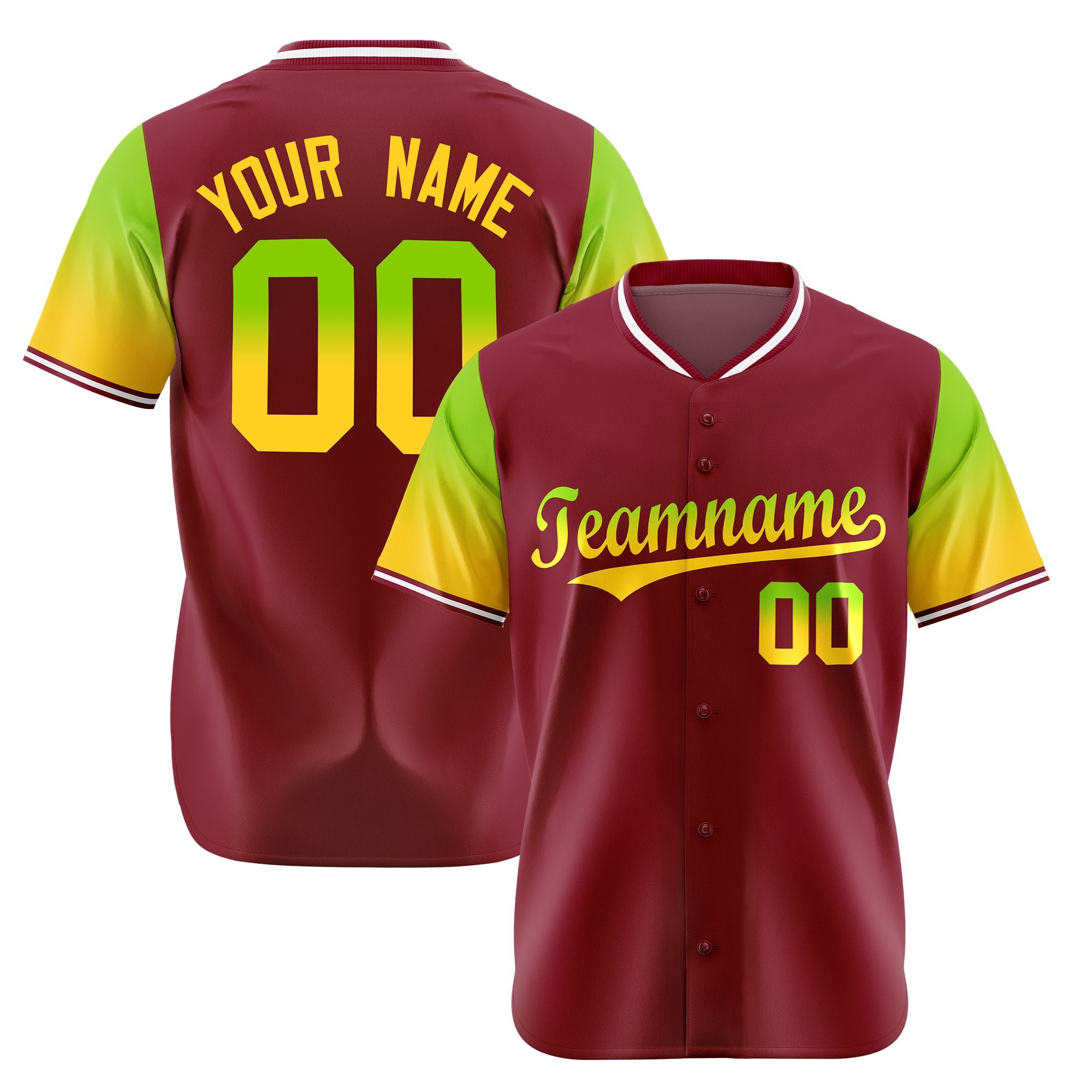 Custom Crimson Neon Green-Gold Gradient Fashion Authentic Baseball Jersey