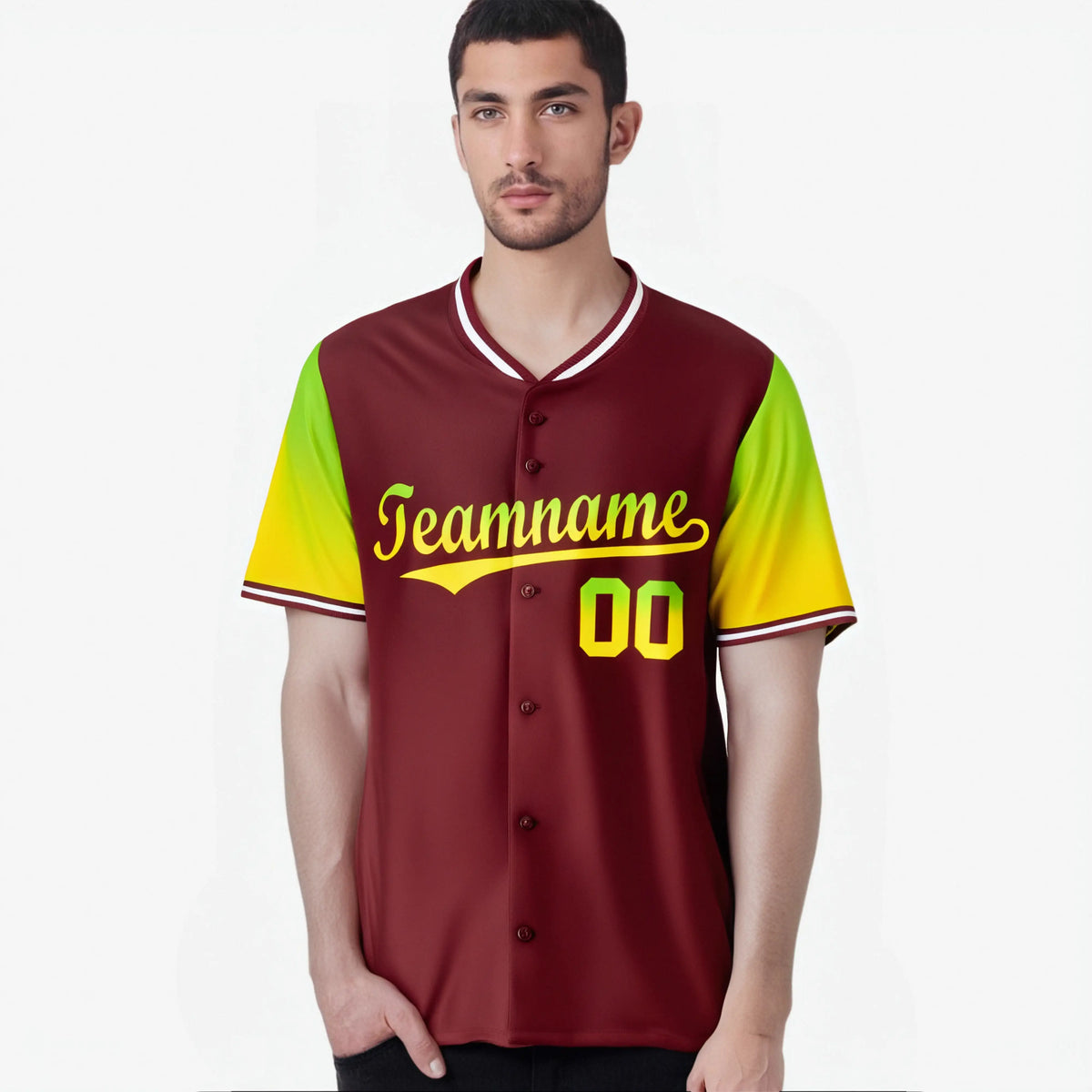 Custom Crimson Neon Green-Gold Gradient Fashion Authentic Baseball Jersey