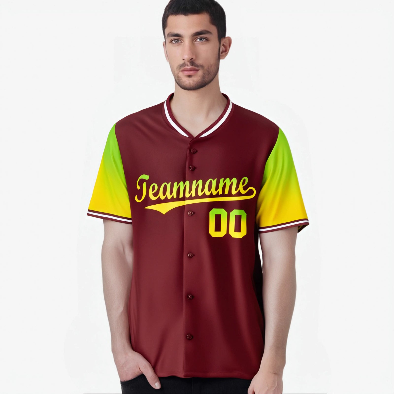 Custom Crimson Neon Green-Gold Gradient Fashion Authentic Baseball Jersey