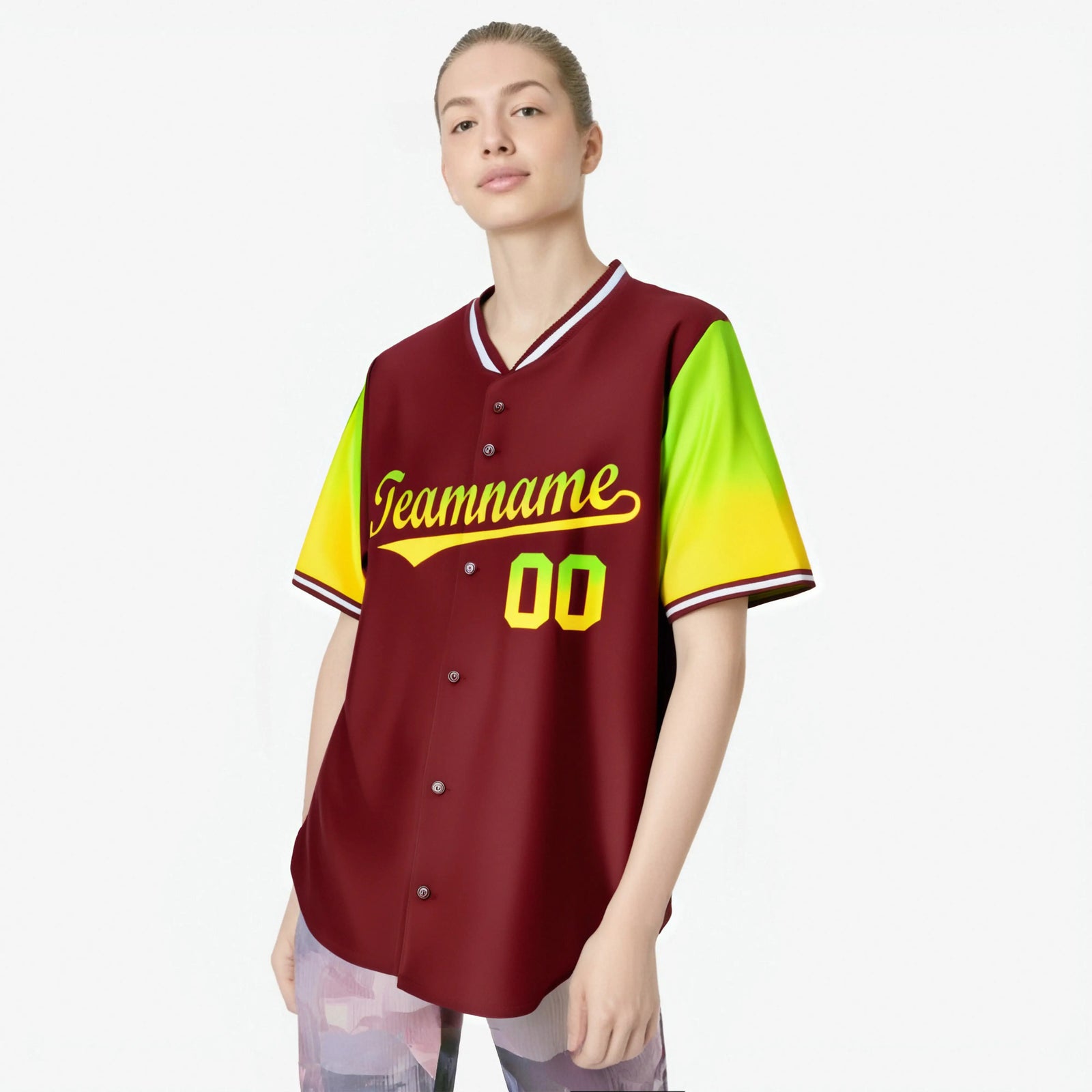 Custom Crimson Neon Green-Gold Gradient Fashion Authentic Baseball Jersey