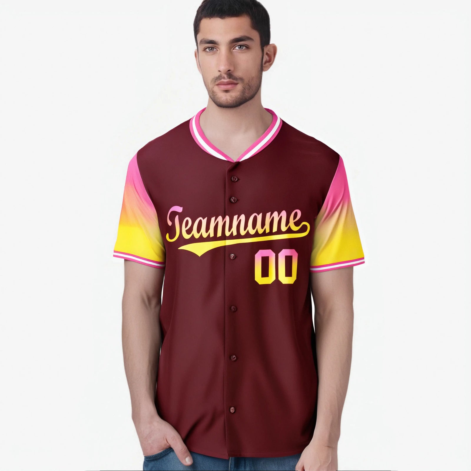 Custom Crimson Pink-Gold Gradient Fashion Authentic Baseball Jersey
